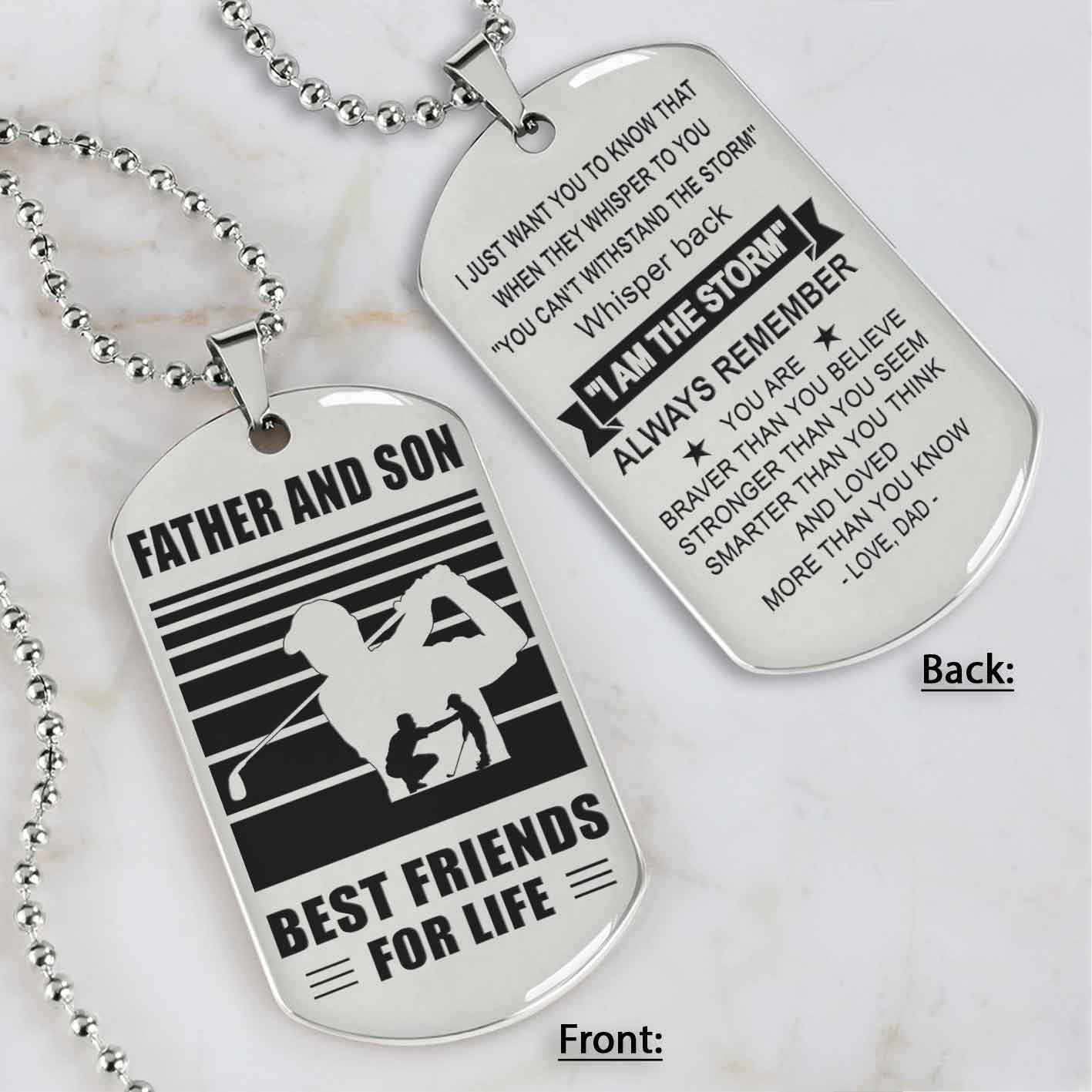 silver version basketball personalized double sided dog tag father and son best friends for life message on the back side