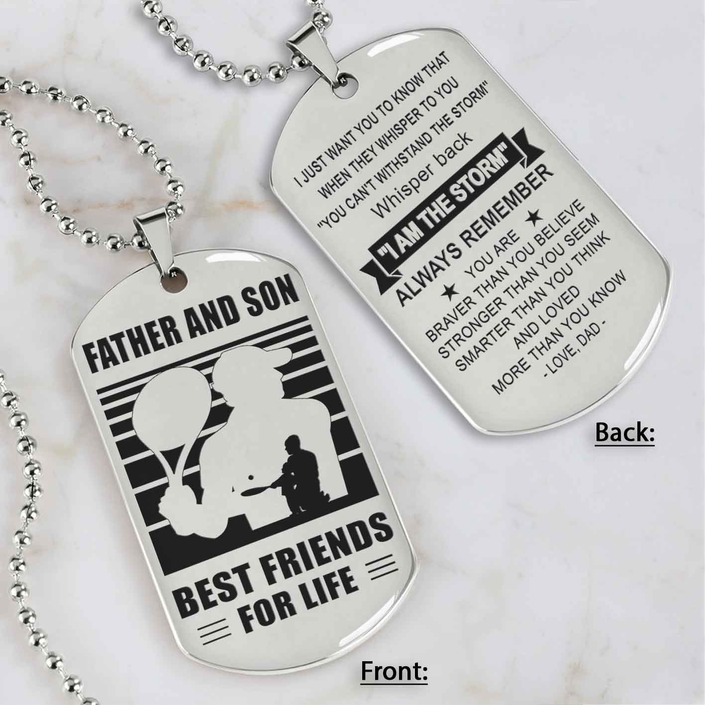 silver version basketball personalized double sided dog tag father and son best friends for life message on the back side