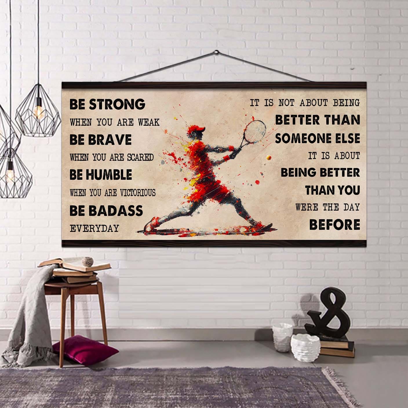 water color soccer poster canvas it is not about being better than someone else - be strong when you are weak be badass everyday