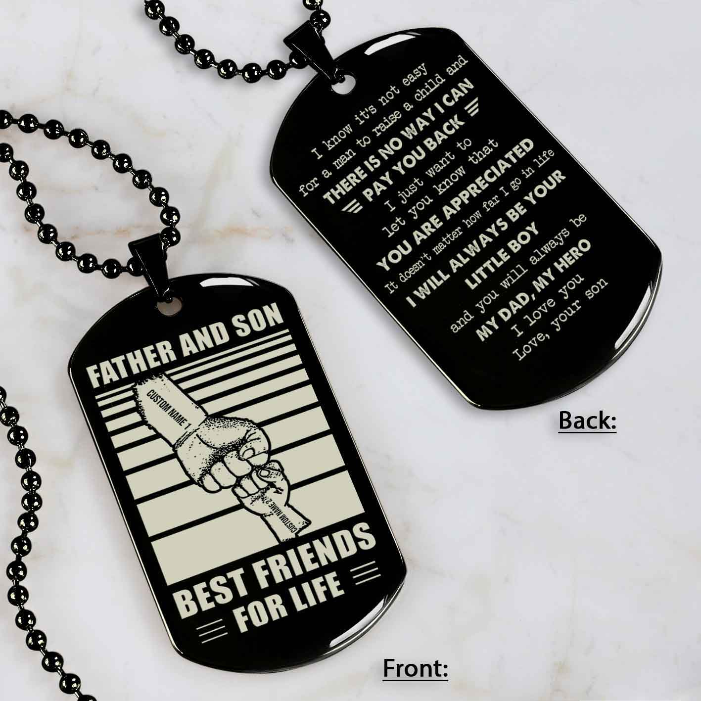 family fist bump team 2 personalized double sided dog tag father and son best friends for life - message on the back side