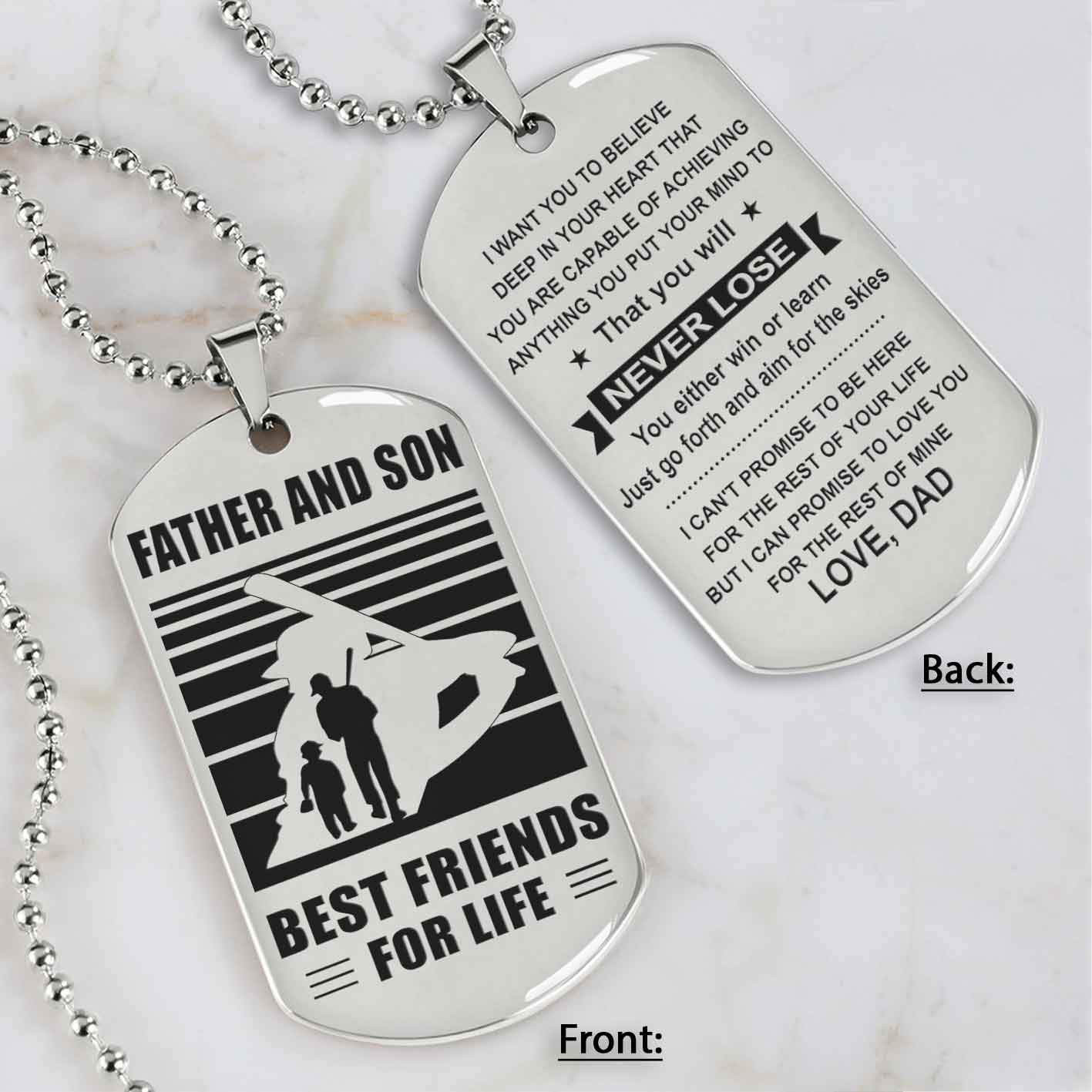 silver version basketball personalized double sided dog tag father and son best friends for life message on the back side