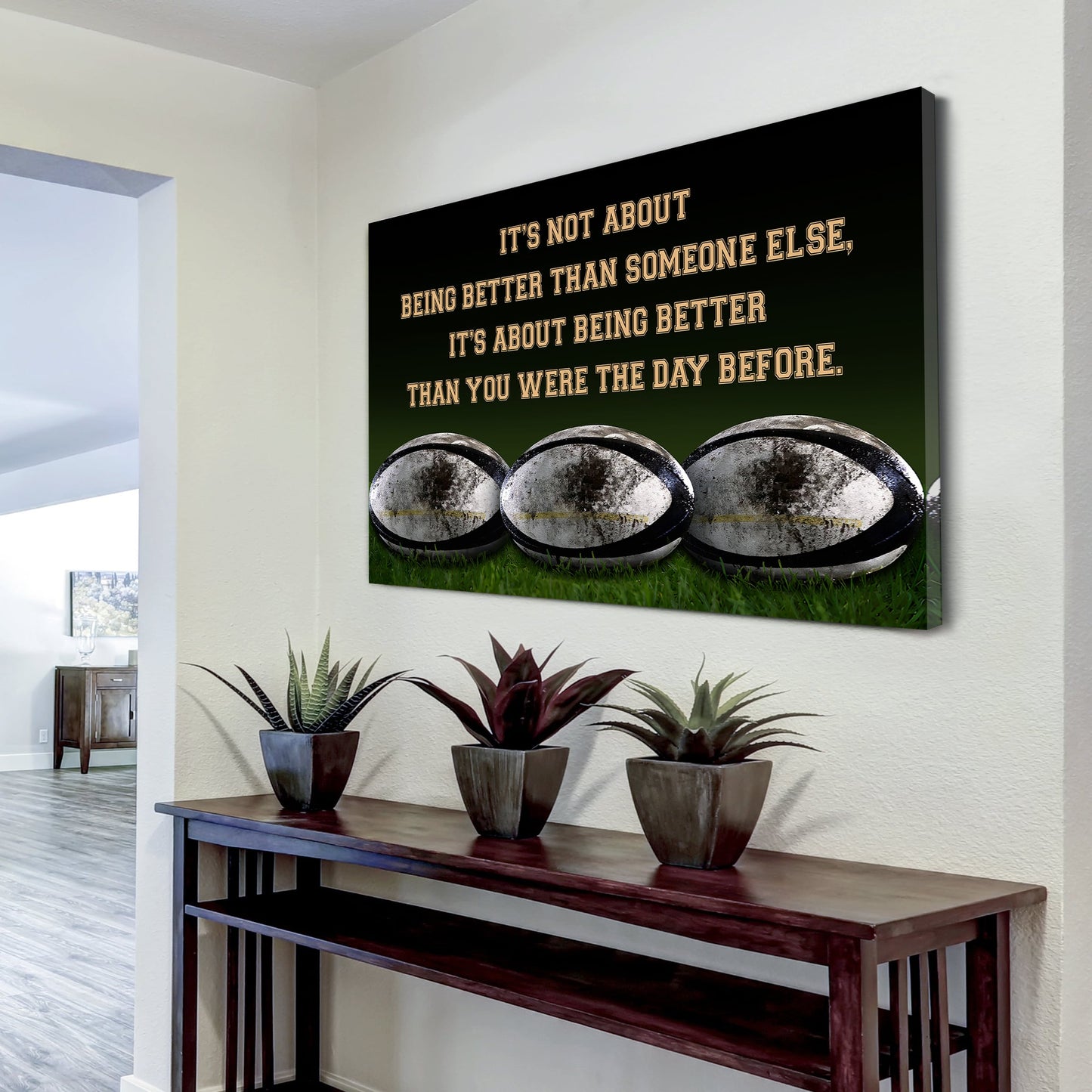 rugby customizable poster canvas - it is not about better than someone else, it is about being better than you were the day before