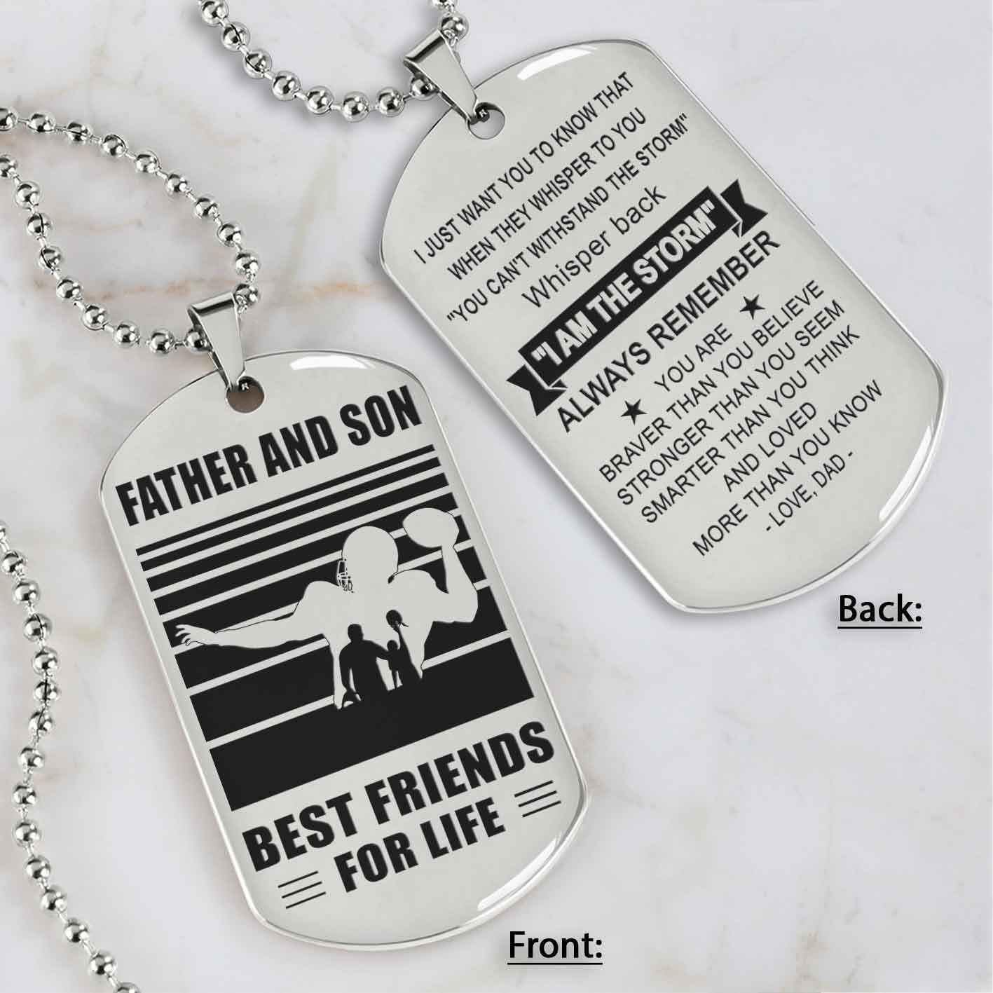 silver version basketball personalized double sided dog tag father and son best friends for life message on the back side