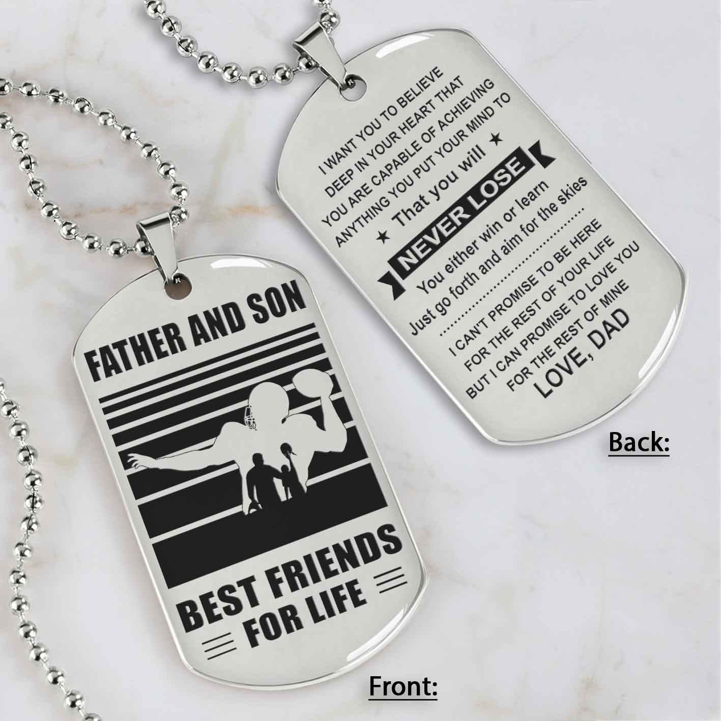 silver version basketball personalized double sided dog tag father and son best friends for life message on the back side