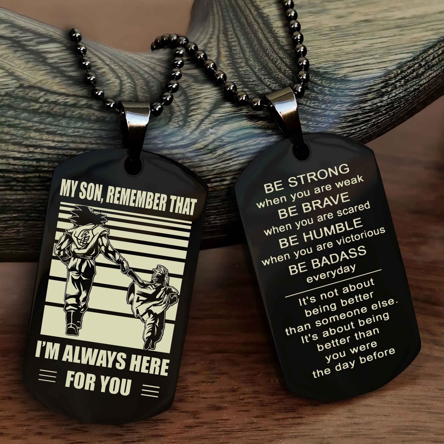 Biker Personalized Double Sided Dog Tag My Son Remember That I Will Always Here Be Strong When You Are Weak Be Badass Everyday