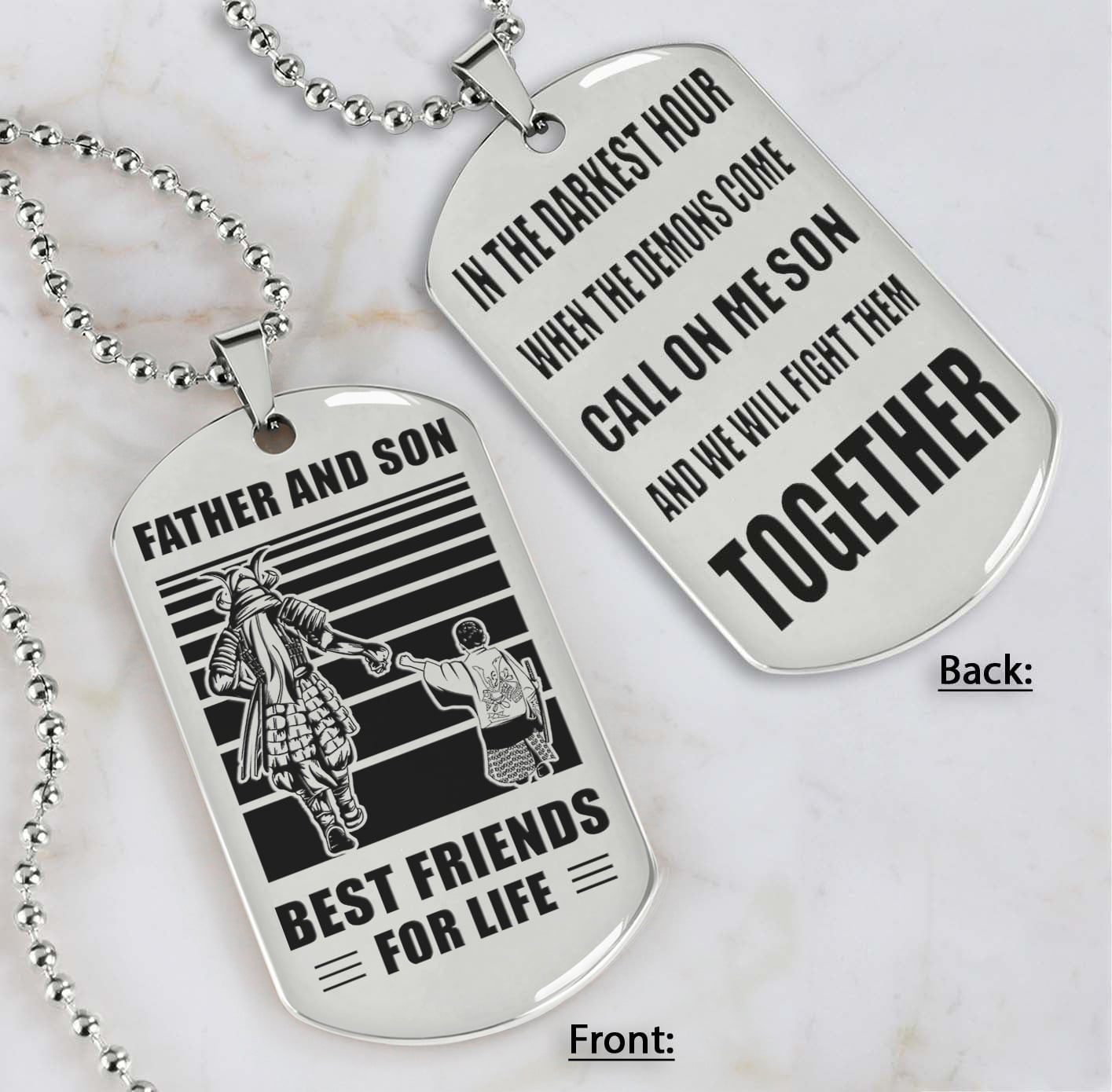 samurai personalized double sided dog tag call on me son and we will fight them together gifts for your son from dad