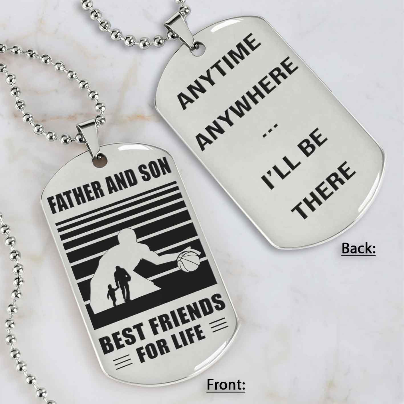 silver version basketball personalized double sided dog tag father and son best friends for life message on the back side