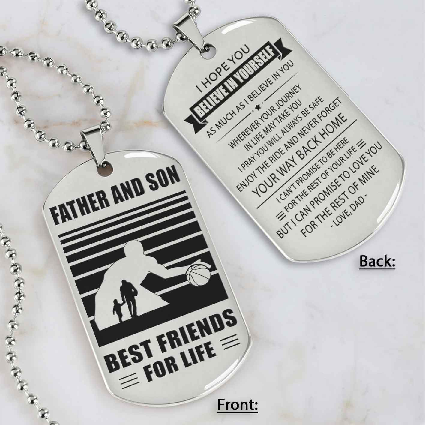 silver version basketball personalized double sided dog tag father and son best friends for life message on the back side