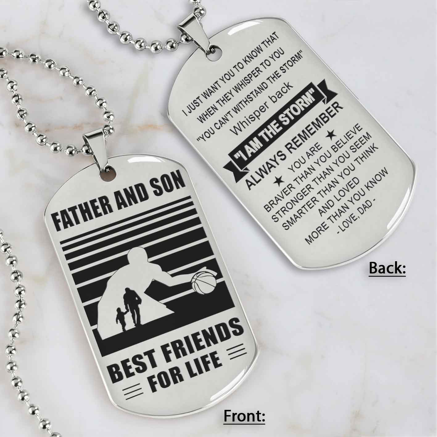 silver version basketball personalized double sided dog tag father and son best friends for life message on the back side