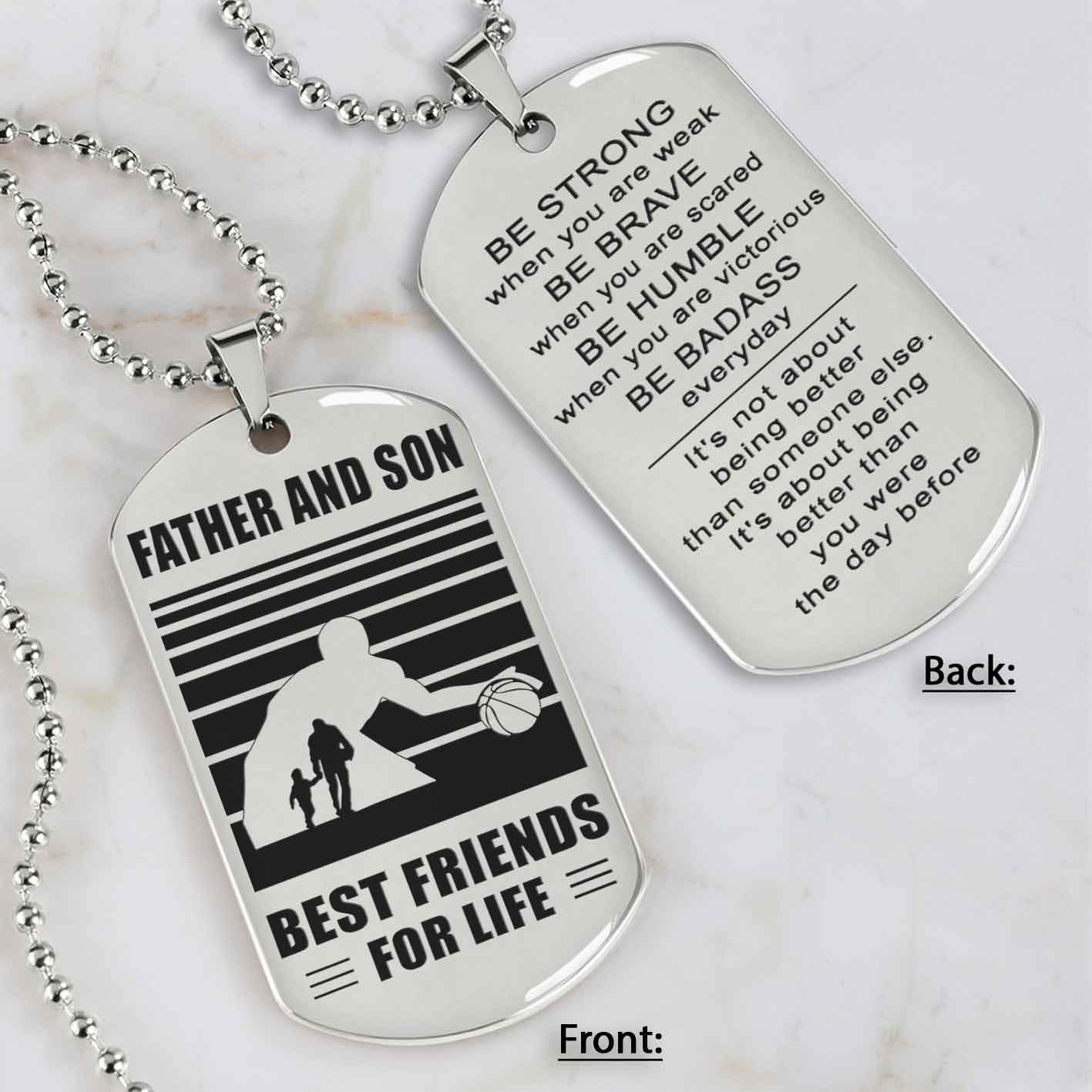 silver version basketball personalized double sided dog tag father and son best friends for life message on the back side
