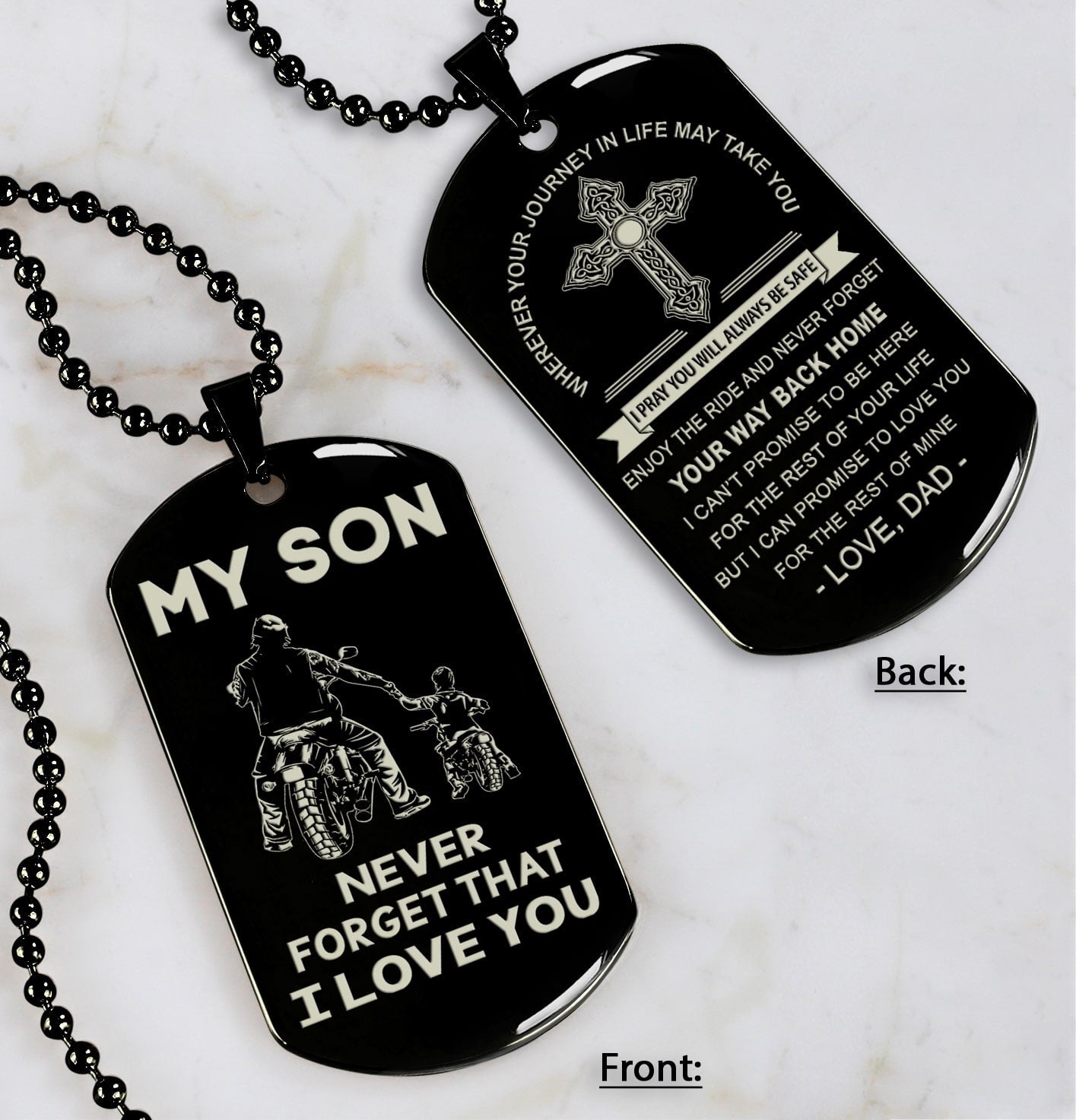 cross personalized double sided dog tag my son never forget that i love you - message on the back side