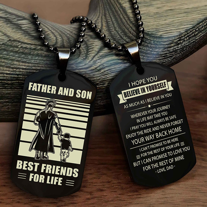 cowboy personalized double sided dog tag to my son i love you - enjoy the ride and never forget your way back home from