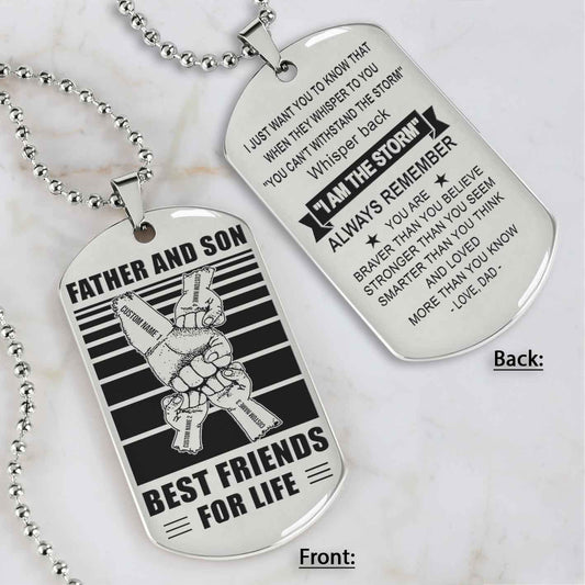 Family Fist Bump Team 4 Personalized Double Sided Dog Tag Father  And Son Best Friends For Life - Message on the back side