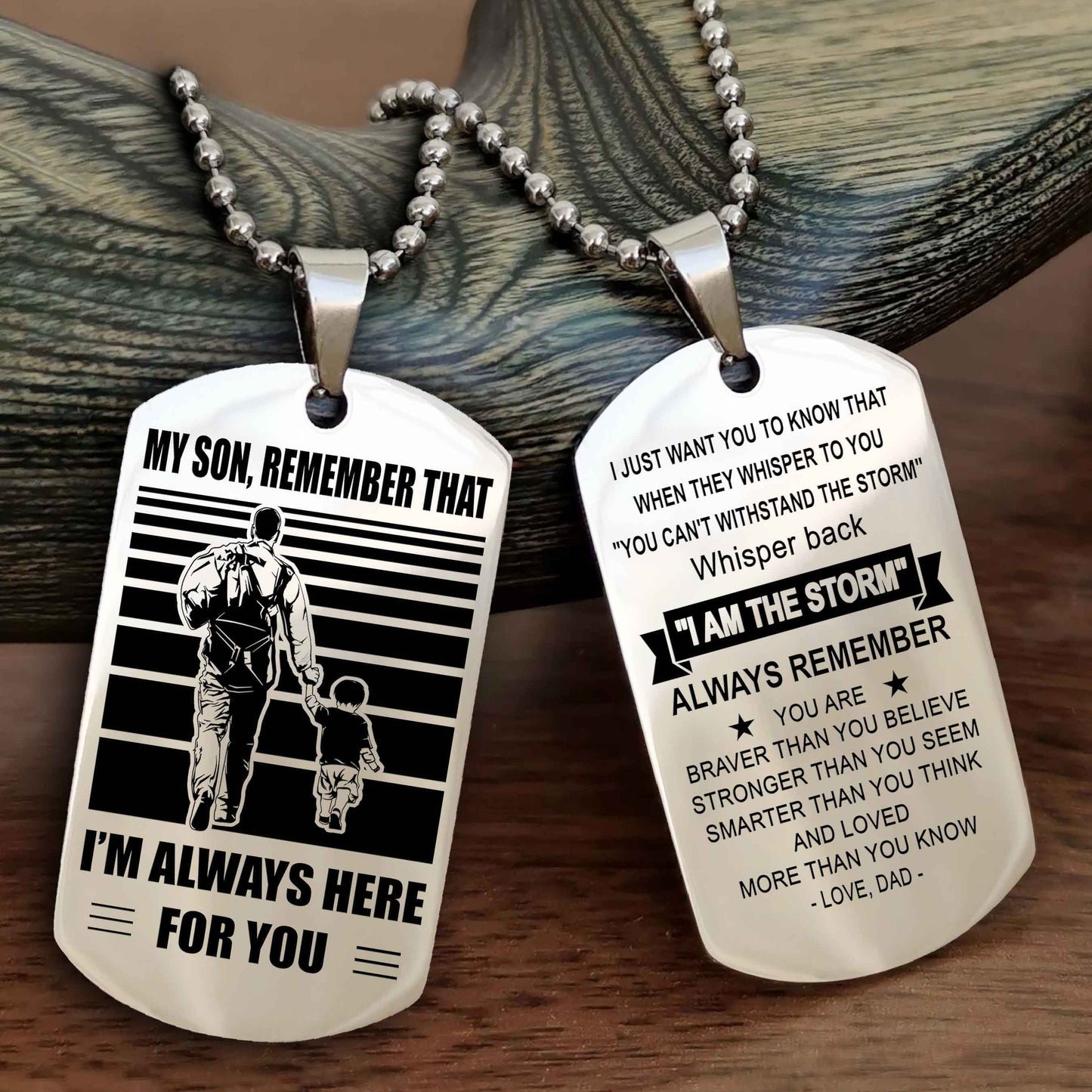 Biker Personalized Double Sided Dog Tag My Son Remember That I Will Always Here Whisper Back I Am The Storm