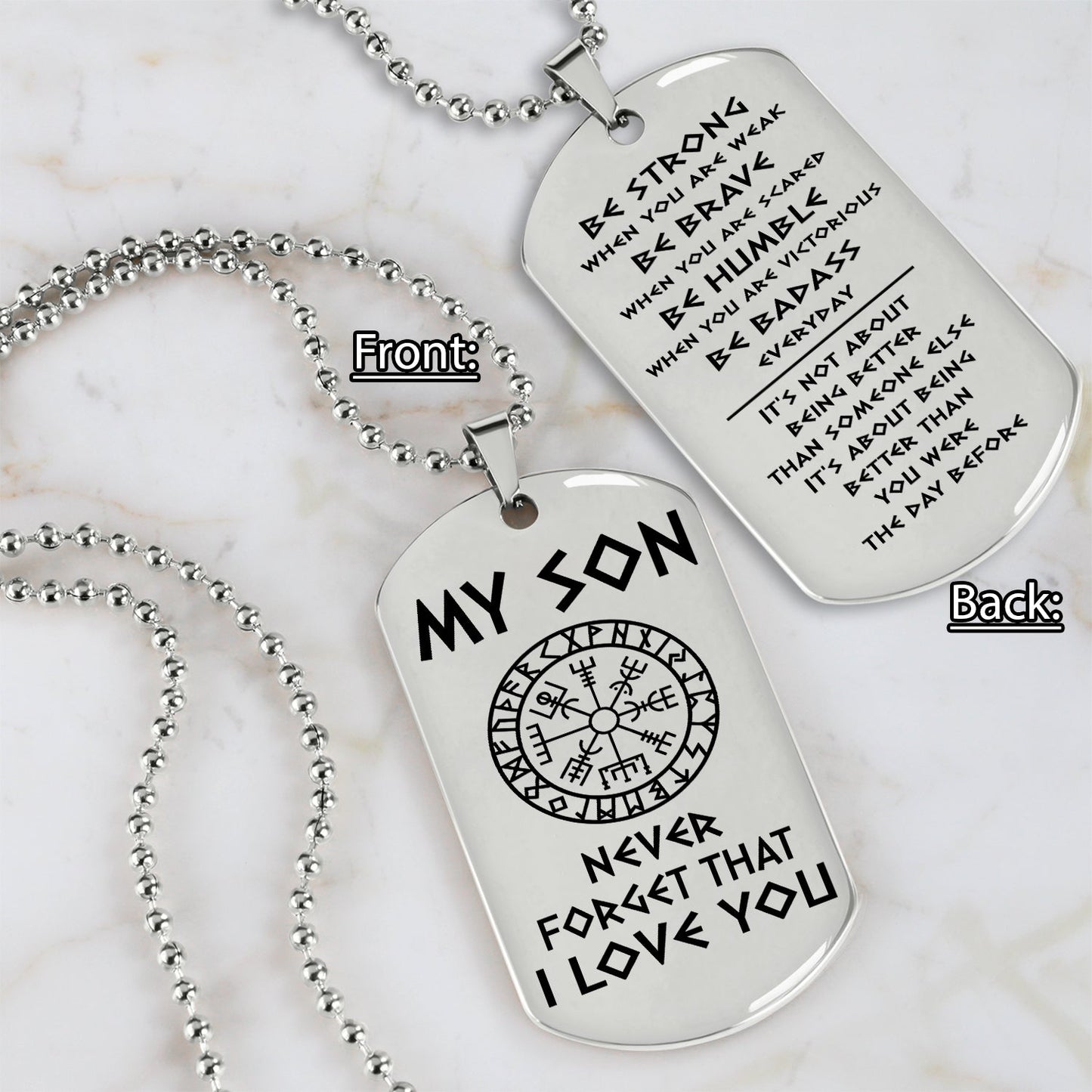 viking engraved double sided dog tag dad to son be strong when you are weak