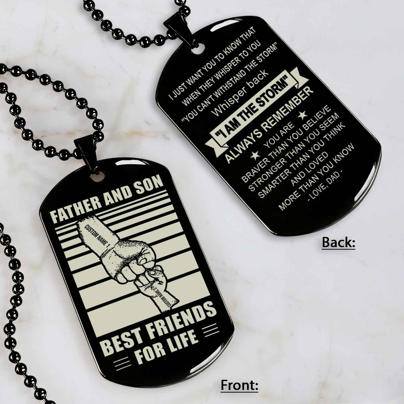 family fist bump team 2 personalized double sided dog tag father and son best friends for life - message on the back side