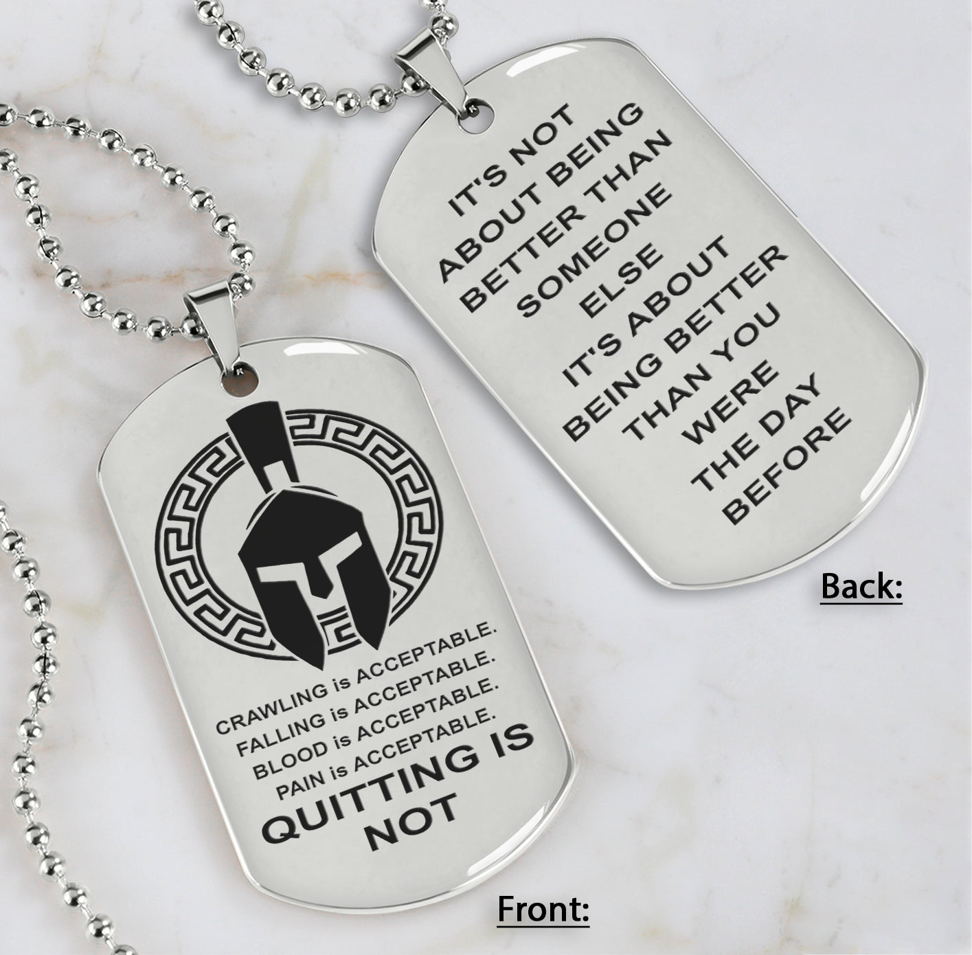 spartan double sided dog tag quiting is not it is about being better than you were the day before