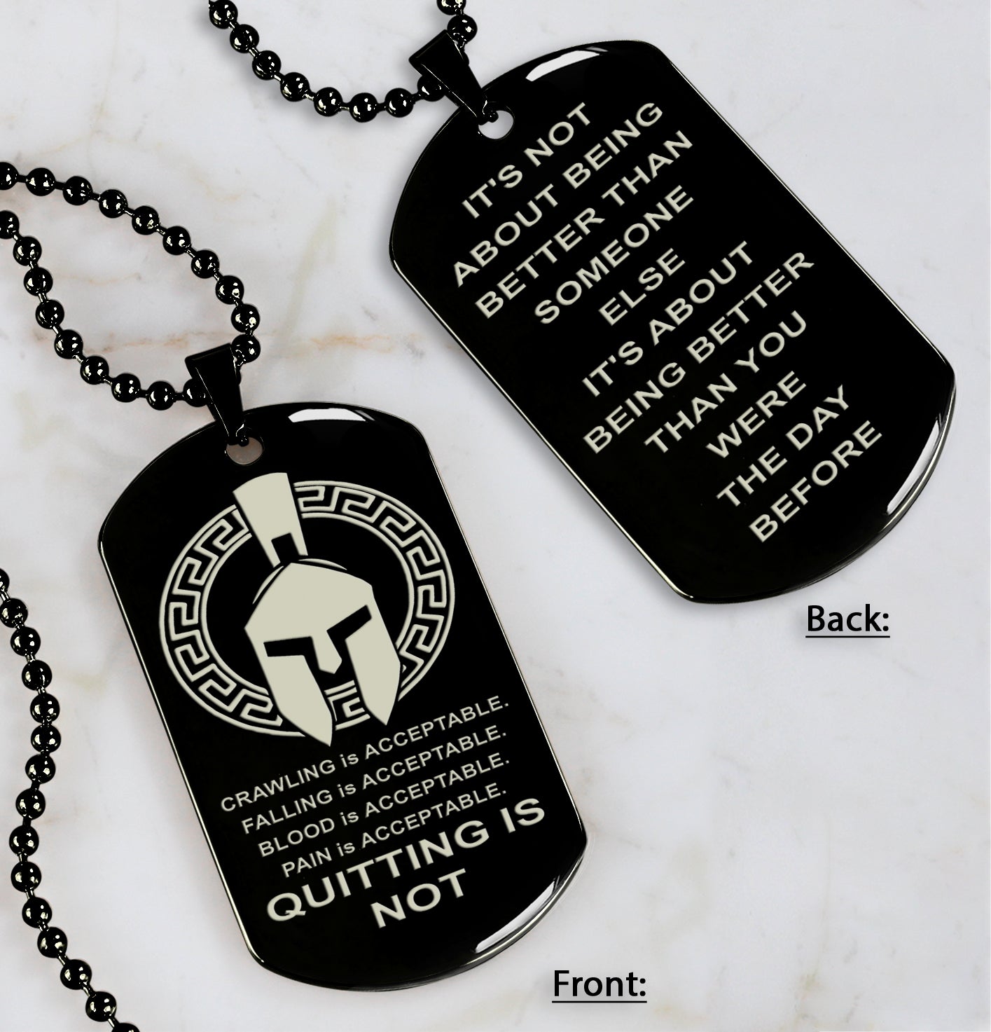 spartan double sided dog tag quiting is not it is about being better than you were the day before