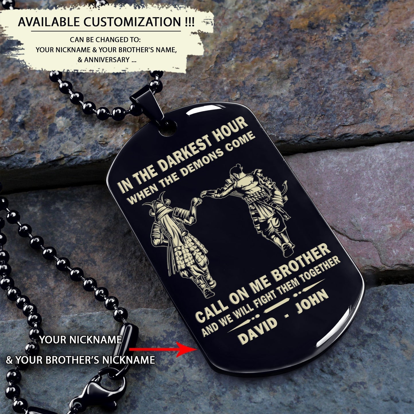 personalized one sided dog tag call on me brother and we will fight them together