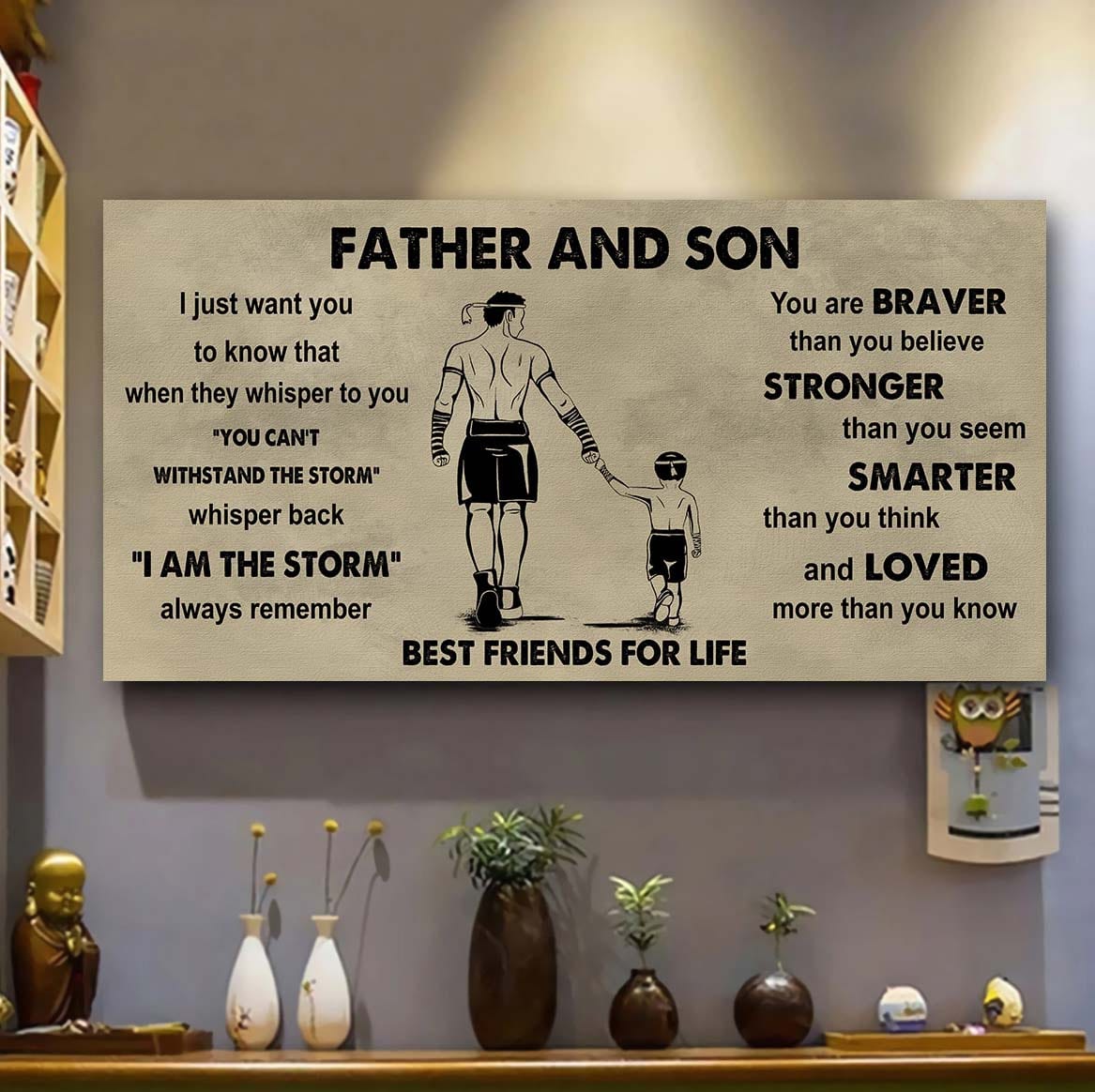 sport-family father and son best friends for life - i am the storm poster canvas gift for son from father