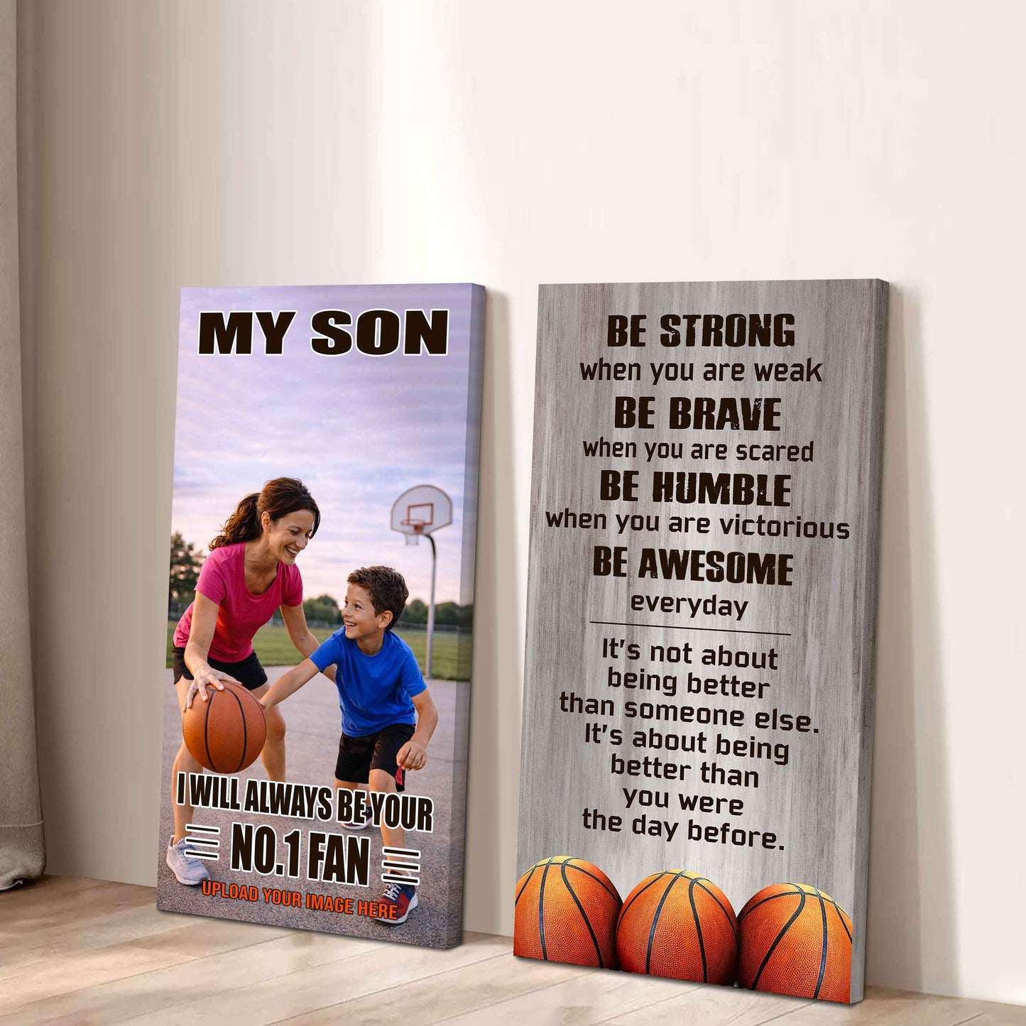 Baseball-My Son Be Strong When You Are Weak Be Awesome Everyday Set 2 Canvas Wall Art From Mom To Son