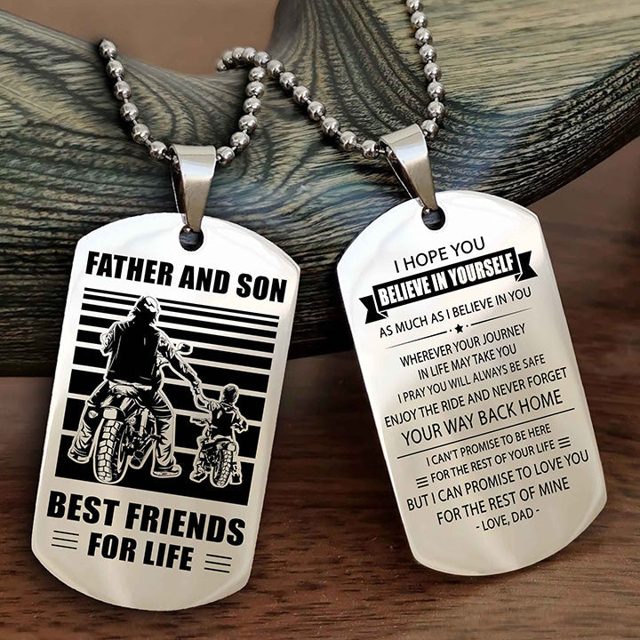 cowboy personalized double sided dog tag to my son i love you - enjoy the ride and never forget your way back home from