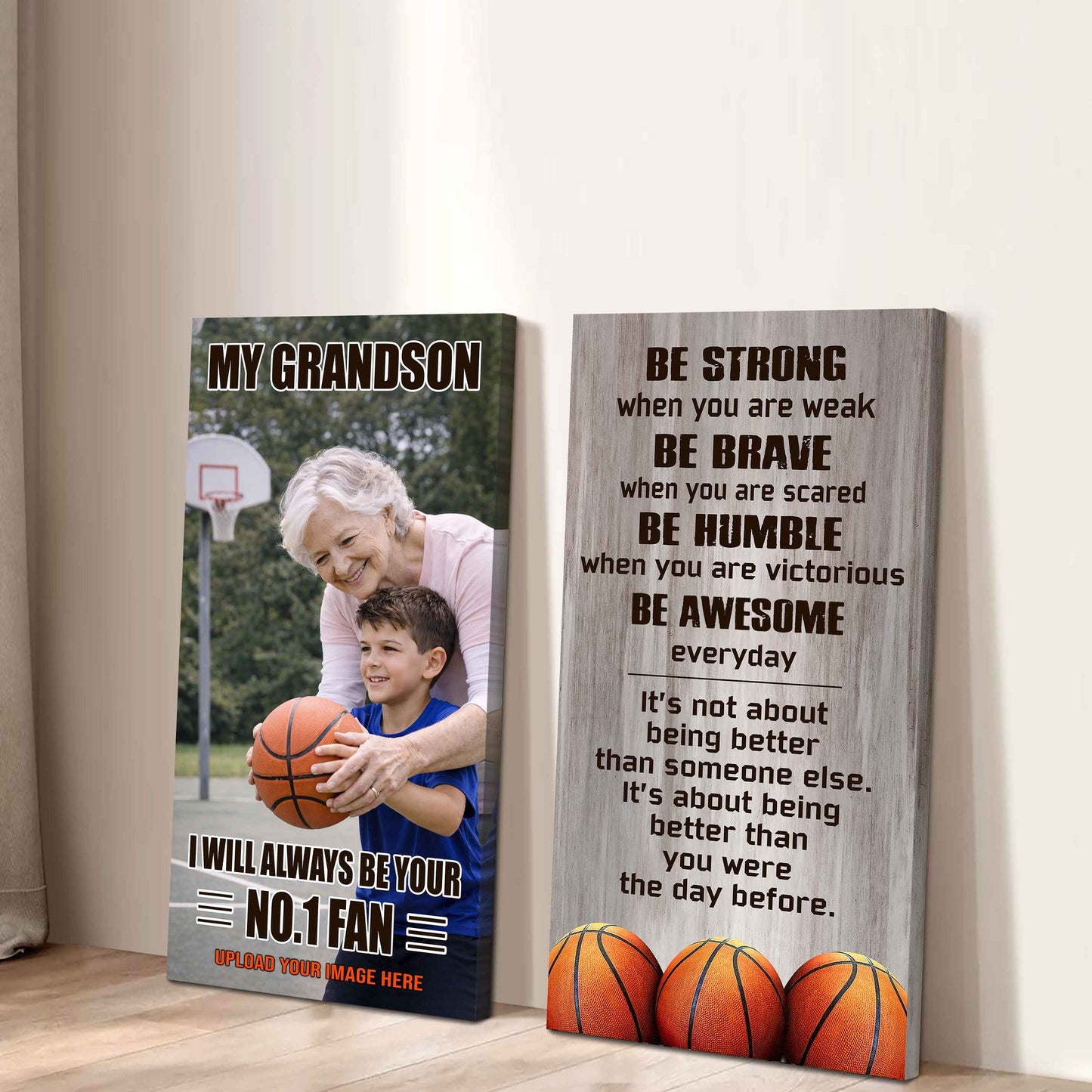 Baseball-My Grandson Be Strong When You Are Weak Be Awesome Everyday Set 2 Canvas Wall Art From Grandma To Grandson