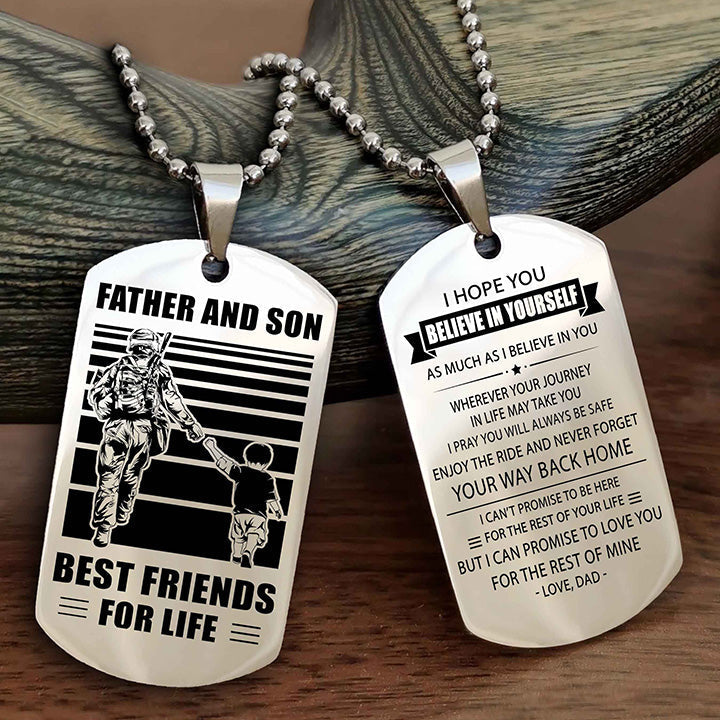 cowboy personalized double sided dog tag to my son i love you - enjoy the ride and never forget your way back home from
