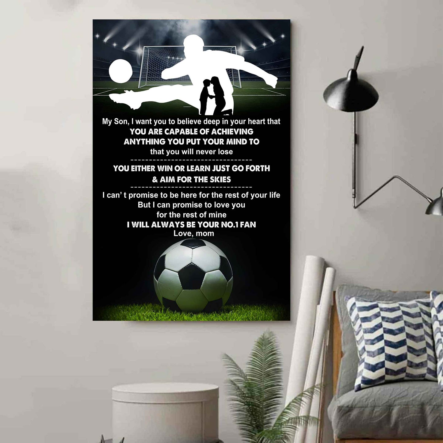 sport poster canvas mom to son - you will never lose you either win or learn i will always your no 1 fan