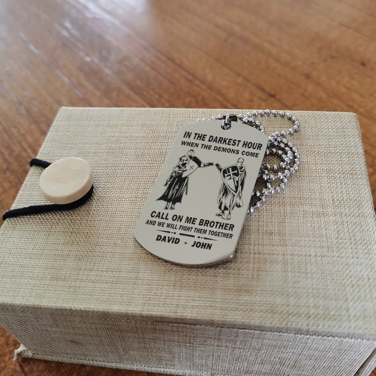 personalized one sided dog tag call on me brother and we will fight them together