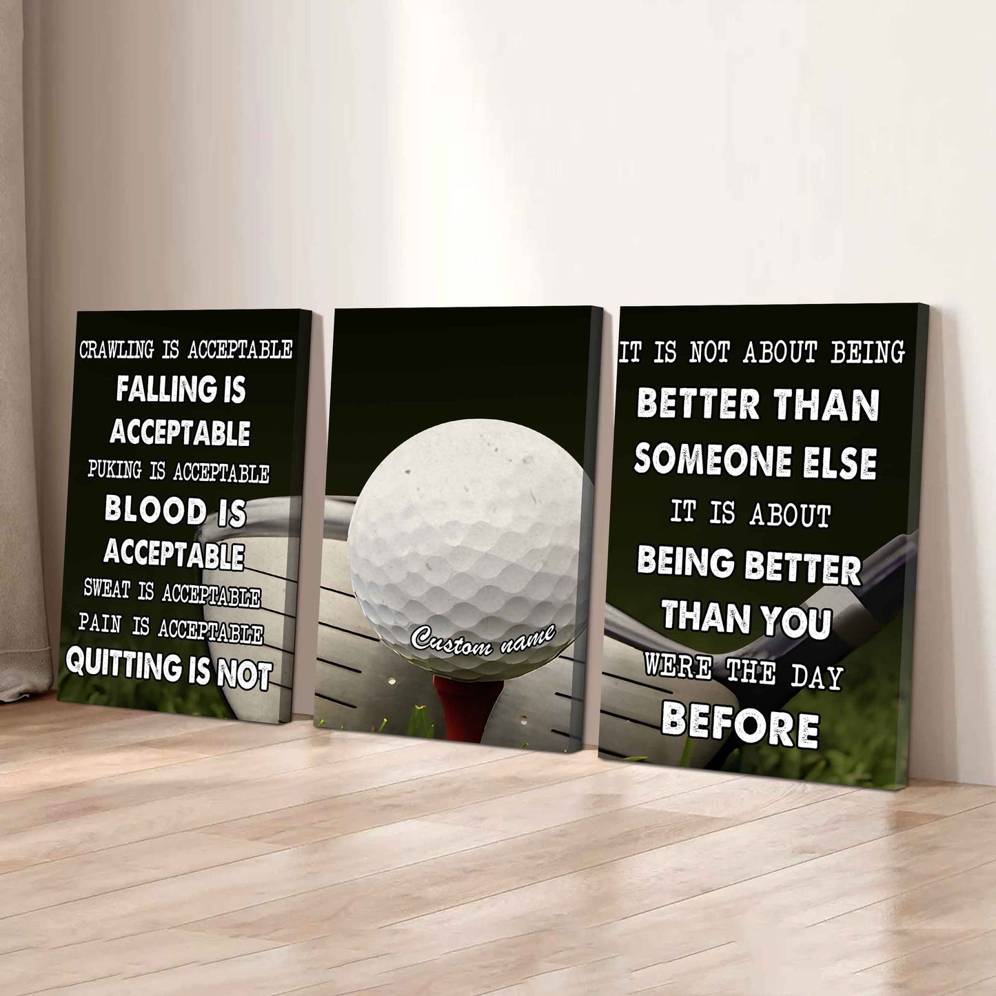 No Quitting – Volleyball Athlete Mindset | 3-Piece Motivational Canvas Wall Art