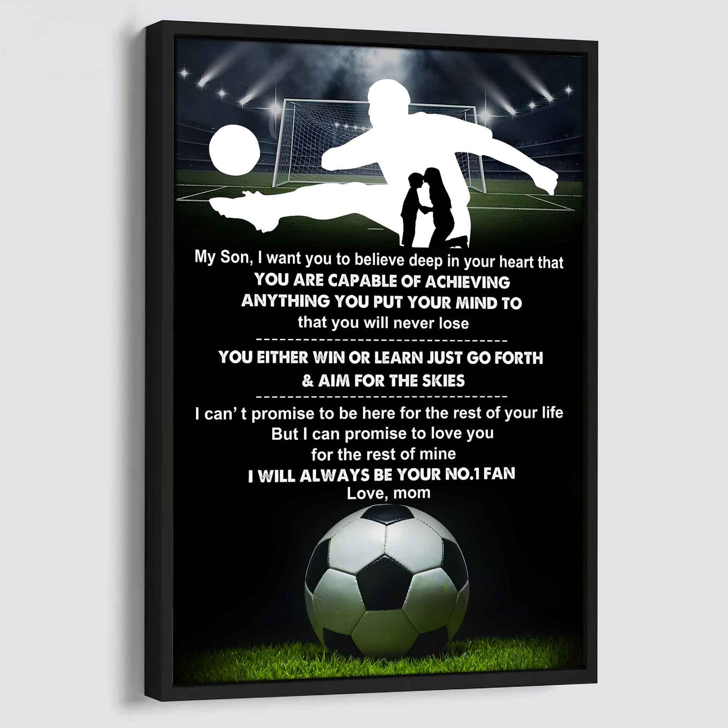 sport poster canvas mom to son - you will never lose you either win or learn i will always your no 1 fan