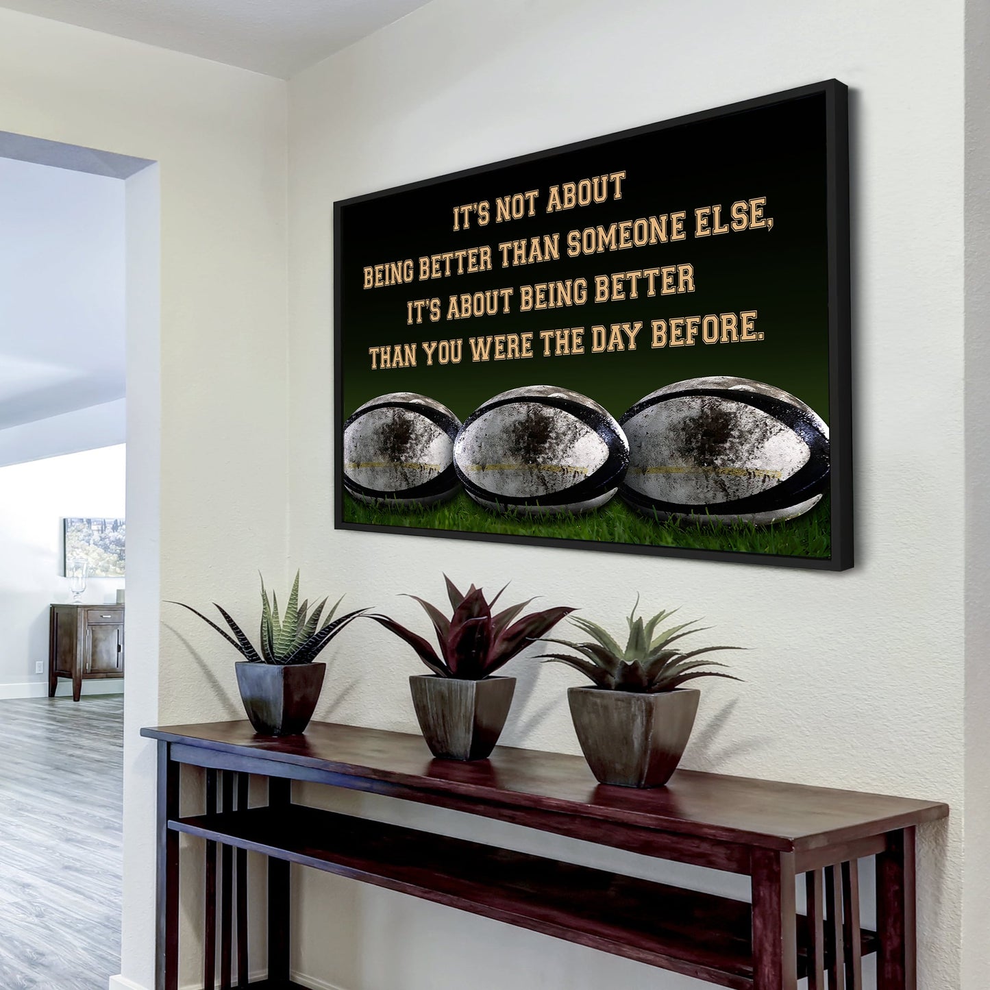 rugby customizable poster canvas - it is not about better than someone else, it is about being better than you were the day before