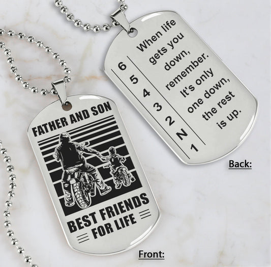 Biker Double sided Dog tag to Son It Is Not About Being Better Than Someone Else - Be Strong When You Are Weak