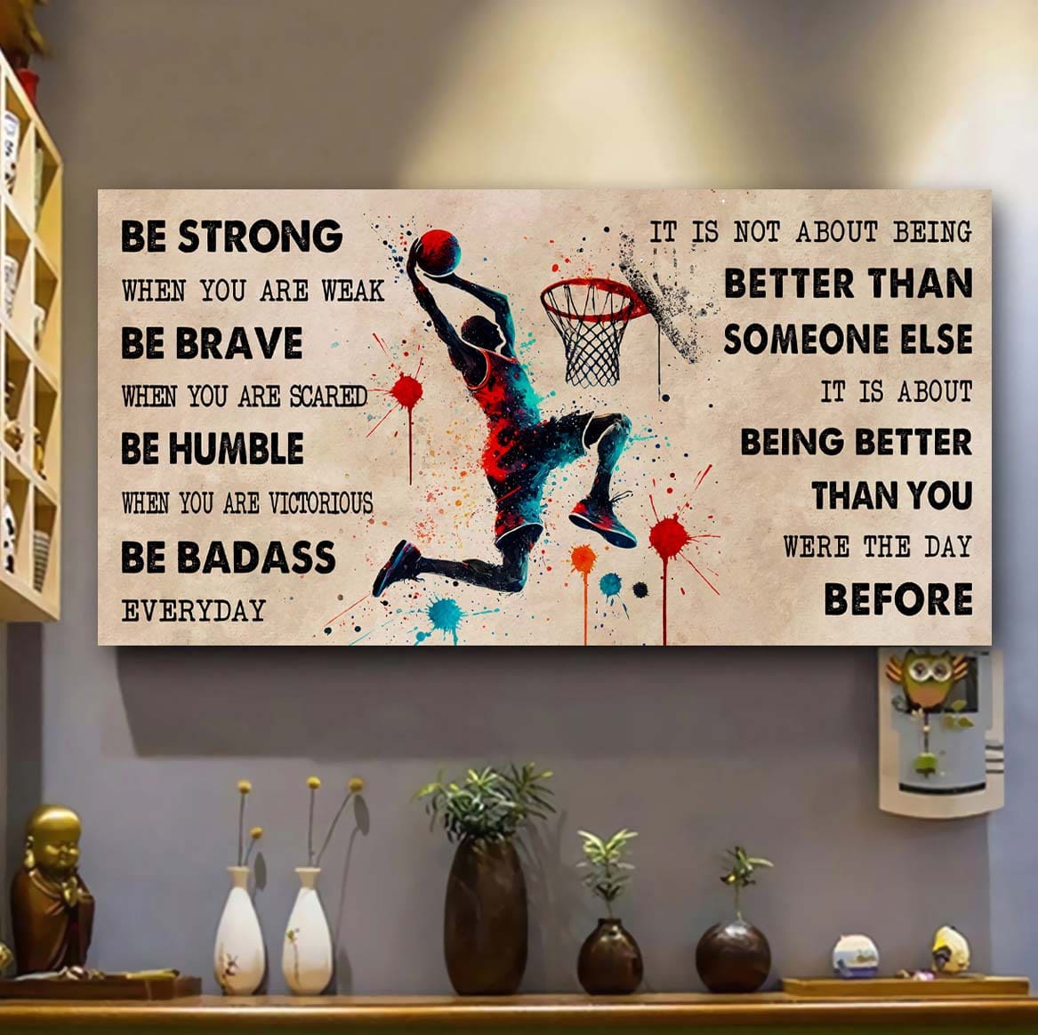 water color tennis poster canvas it is not about being better than someone else - be strong when you are weak be badass everyday