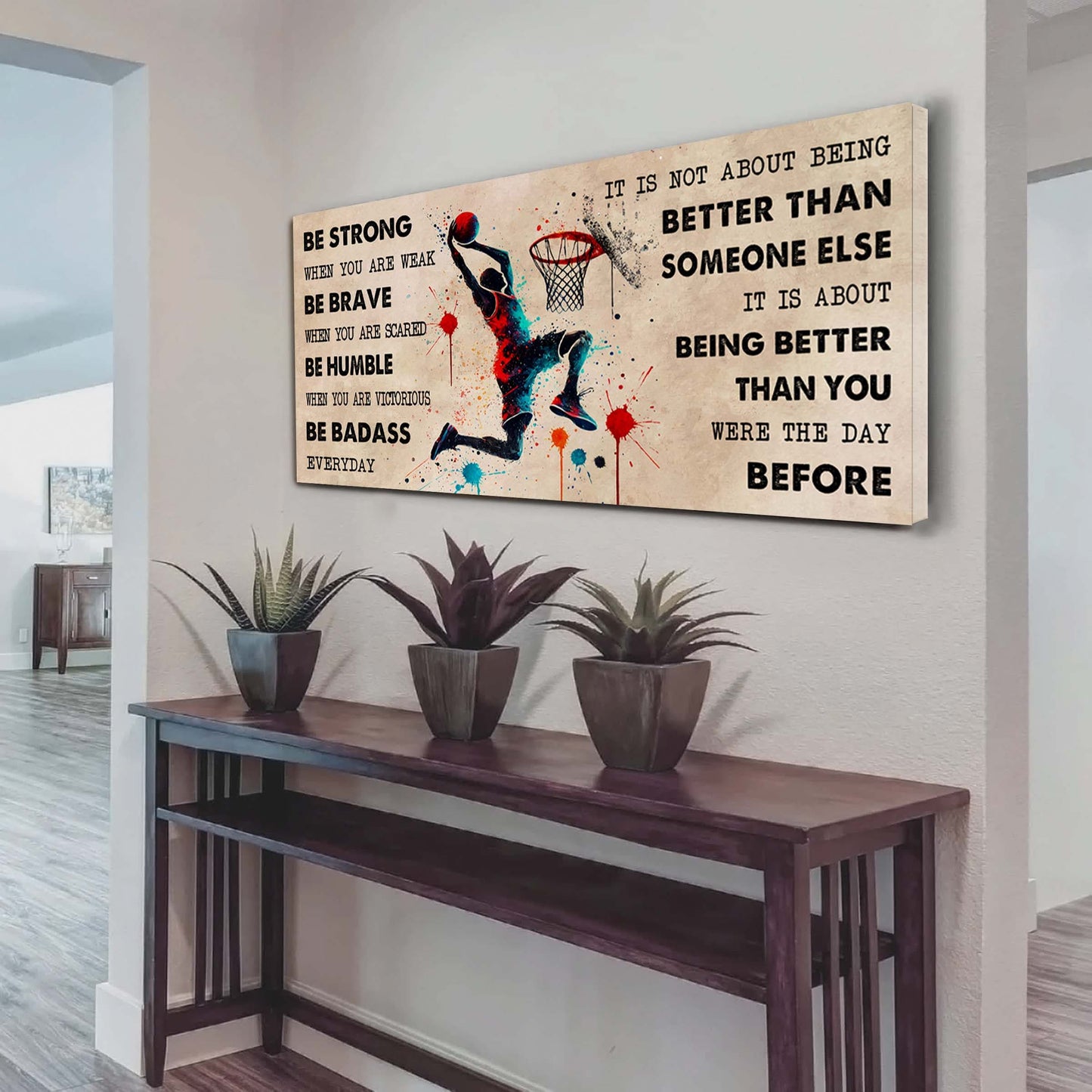 water color soccer poster canvas it is not about being better than someone else - be strong when you are weak be badass everyday