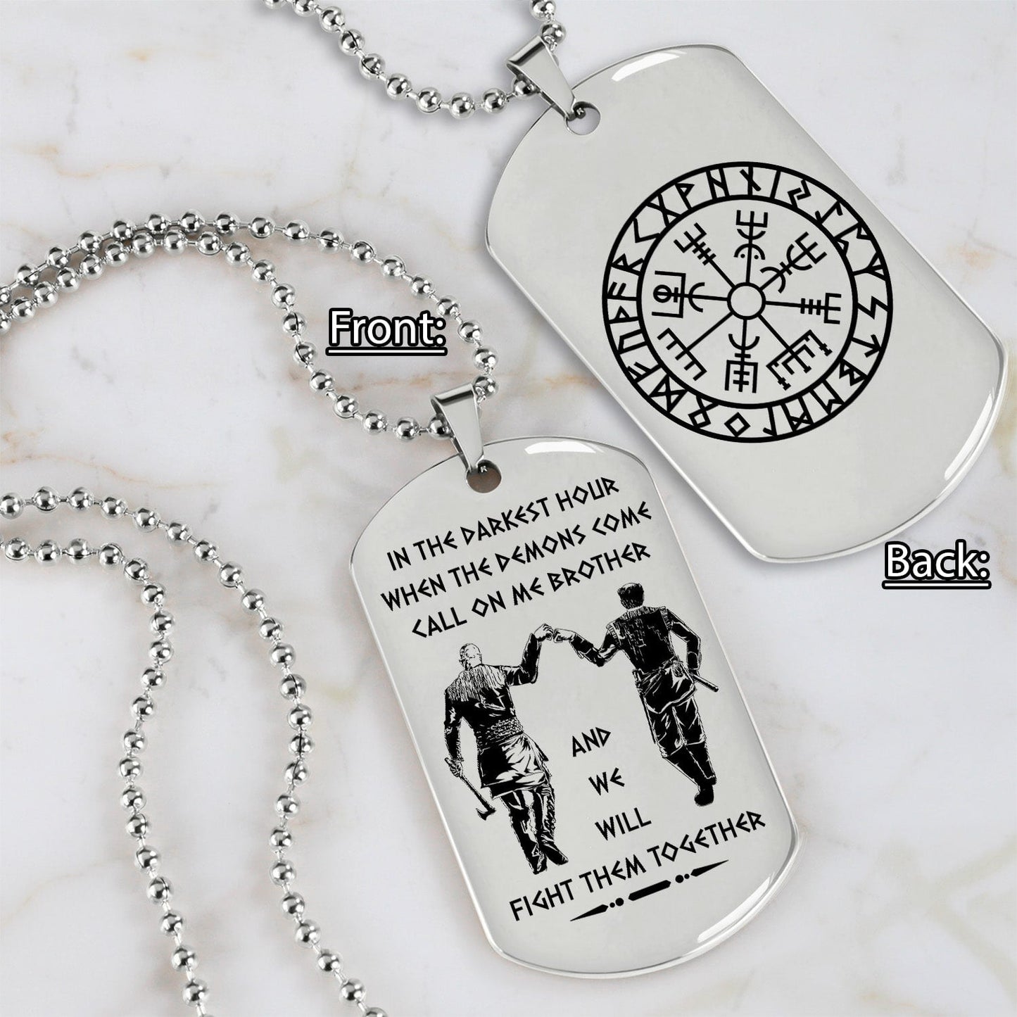 ver3w vikings customizable engraved black dog tag double sided gift from brother, brother forever