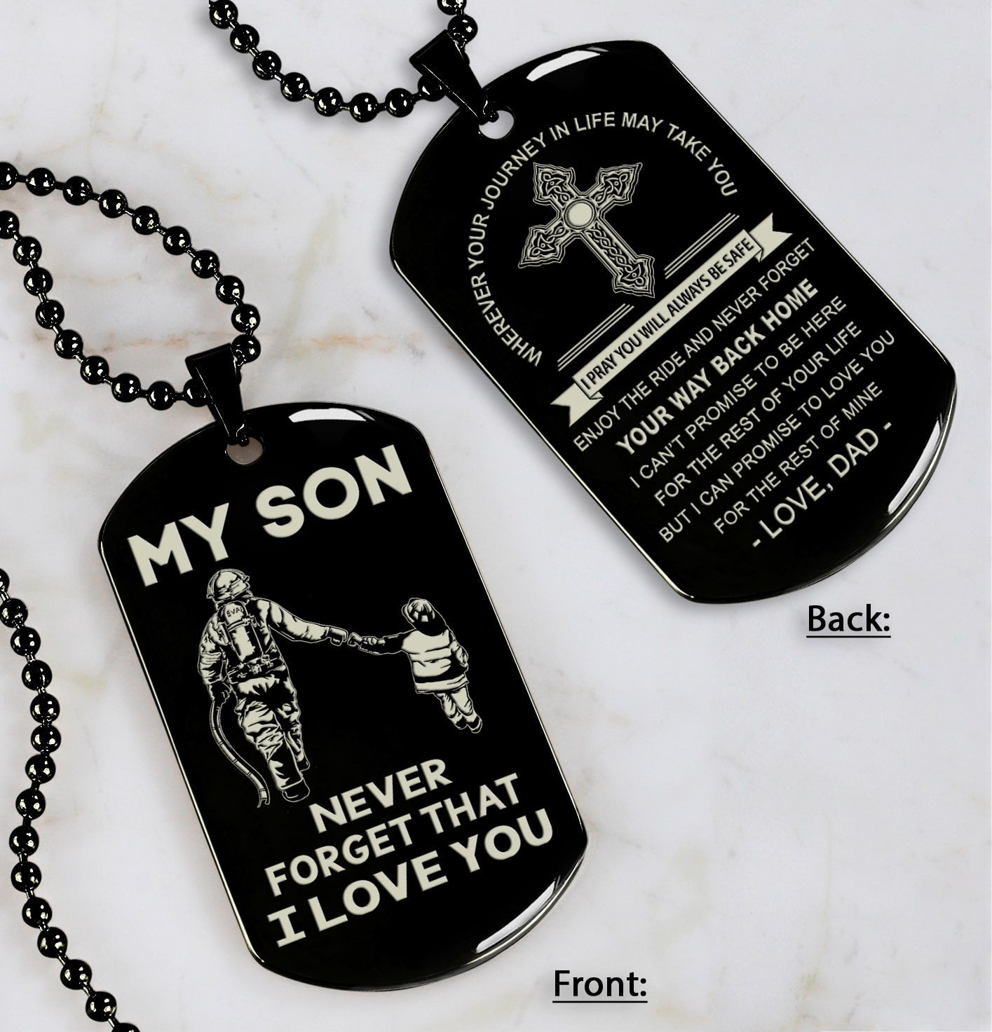 cross personalized double sided dog tag my son never forget that i love you - message on the back side