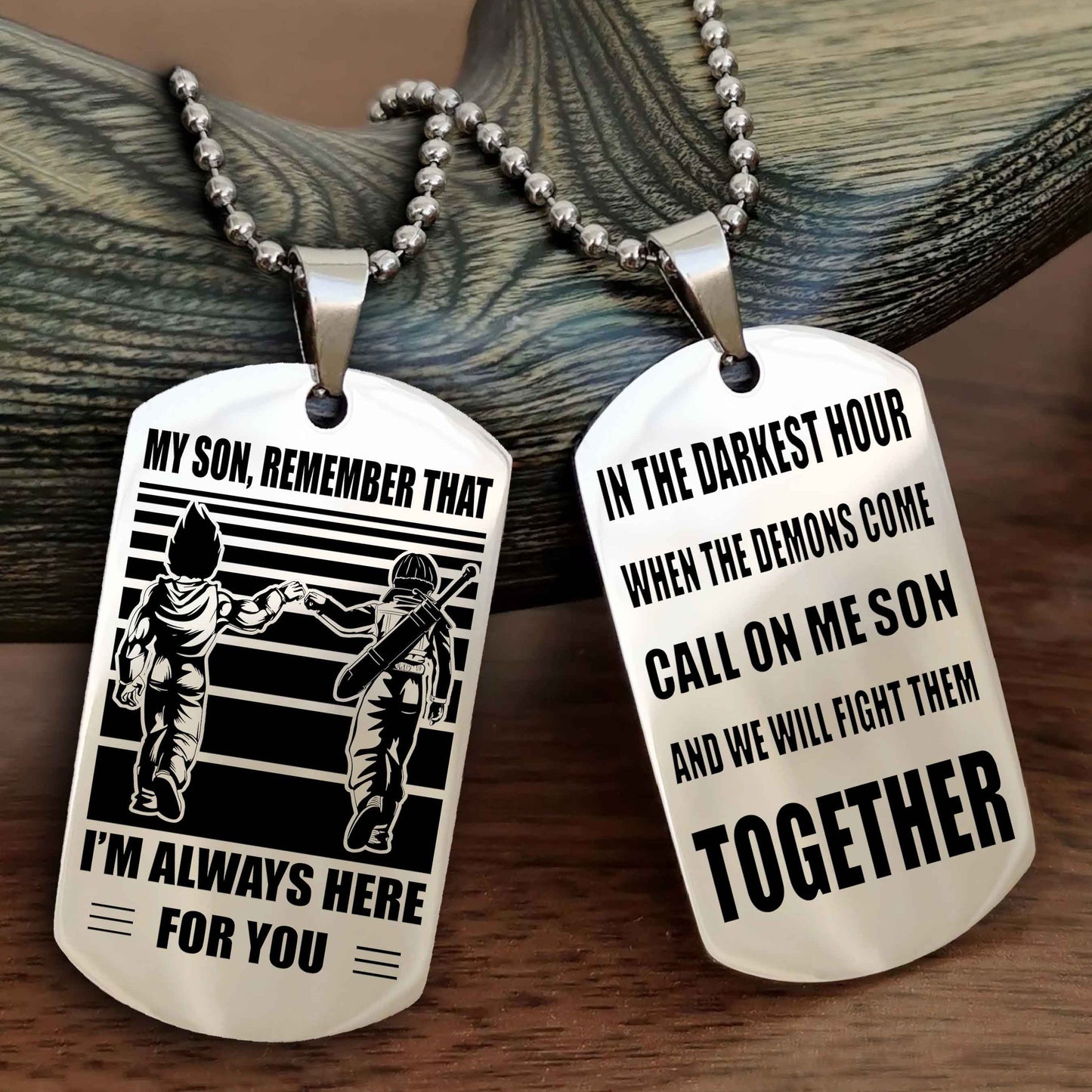DRB Personalized Double Sided Dog Tag My Son Remember That I Will Always Here Call On Me Son And We Will Fight Them Together