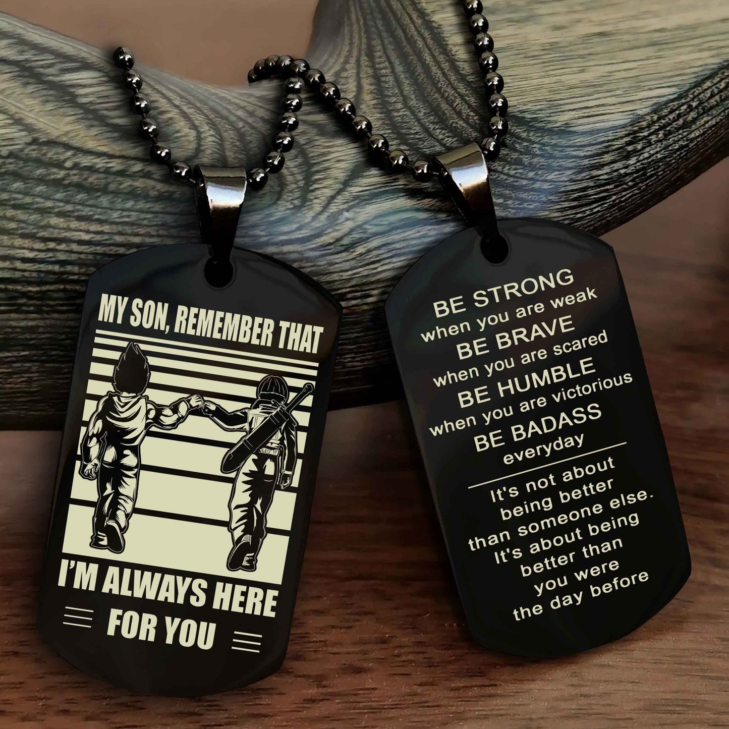 DRB Personalized Double Sided Dog Tag My Son Remember That I Will Always Here Be Strong When You Are Weak Be Badass Everyday