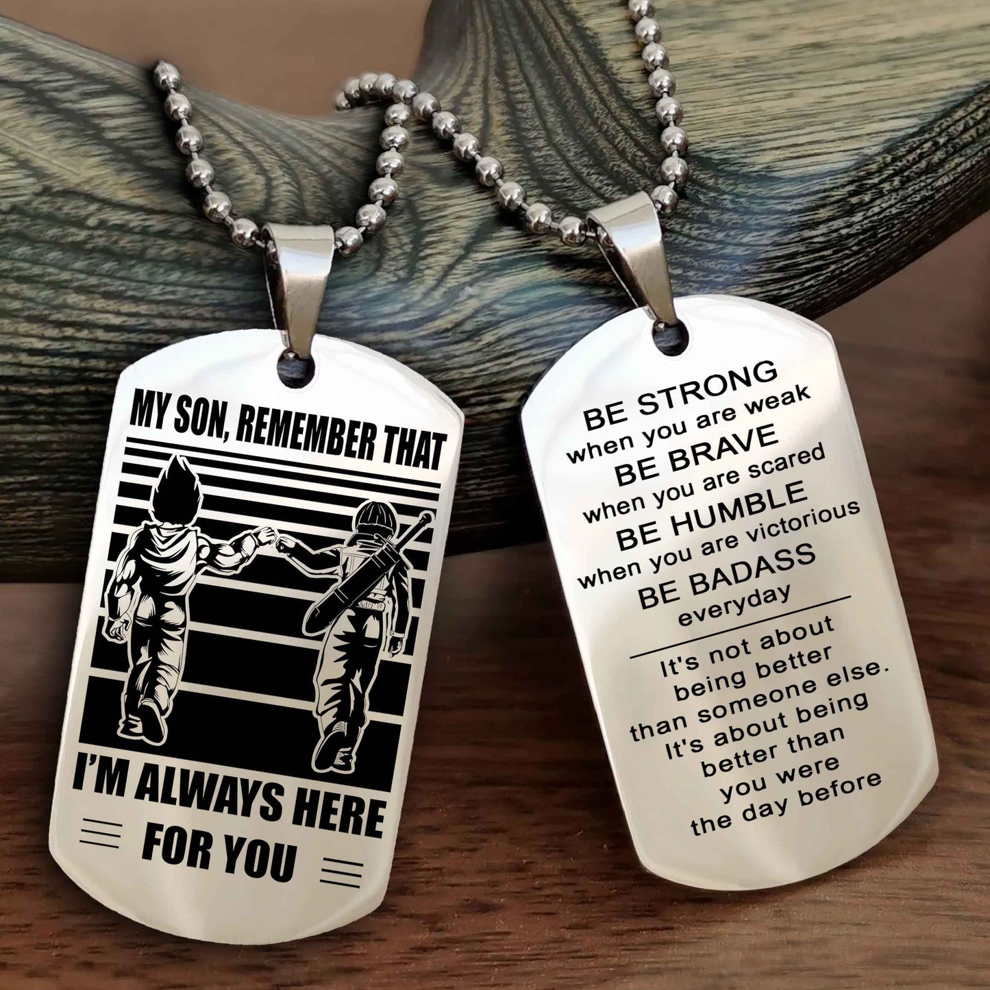 DRB Personalized Double Sided Dog Tag My Son Remember That I Will Always Here Be Strong When You Are Weak Be Badass Everyday