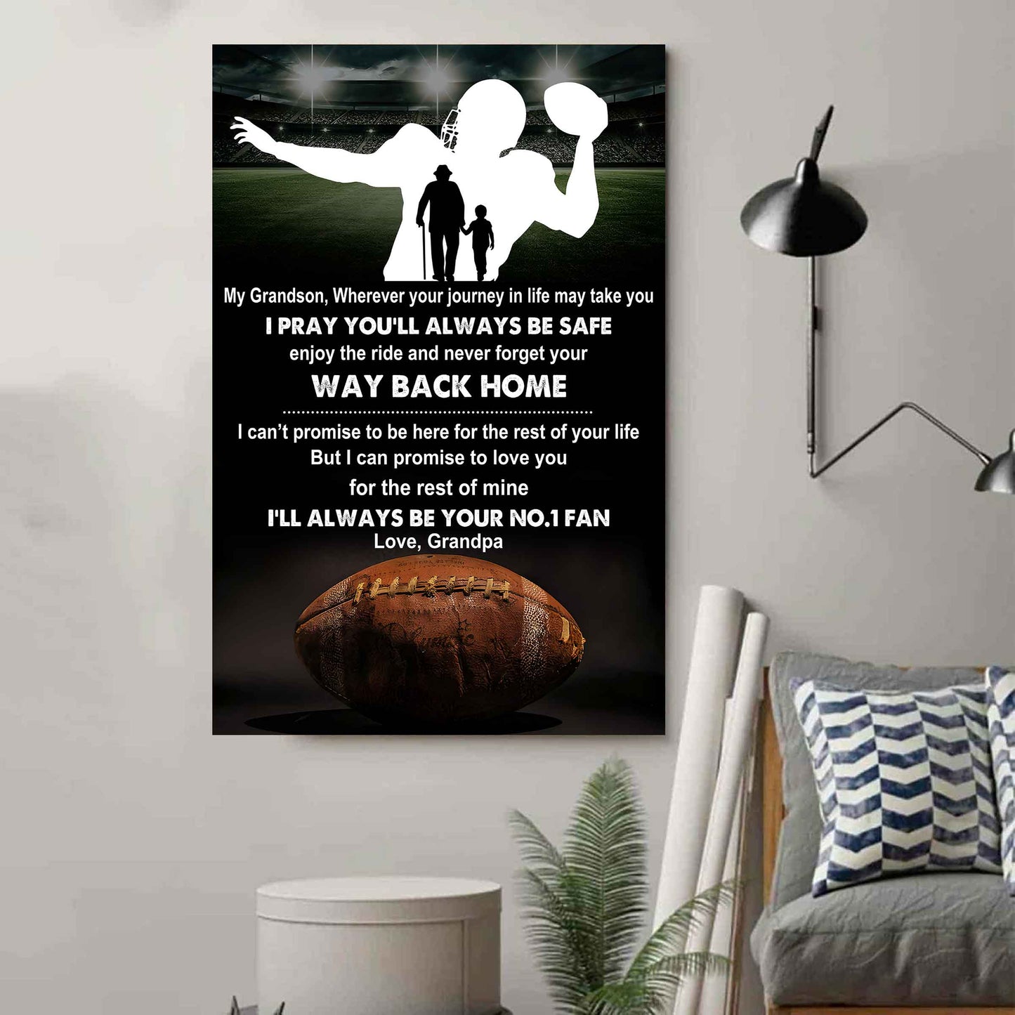 Sport Poster Canvas Grandpa To Grandson - Never Forget Your Way Back Home I Will Always Your No 1 Fan