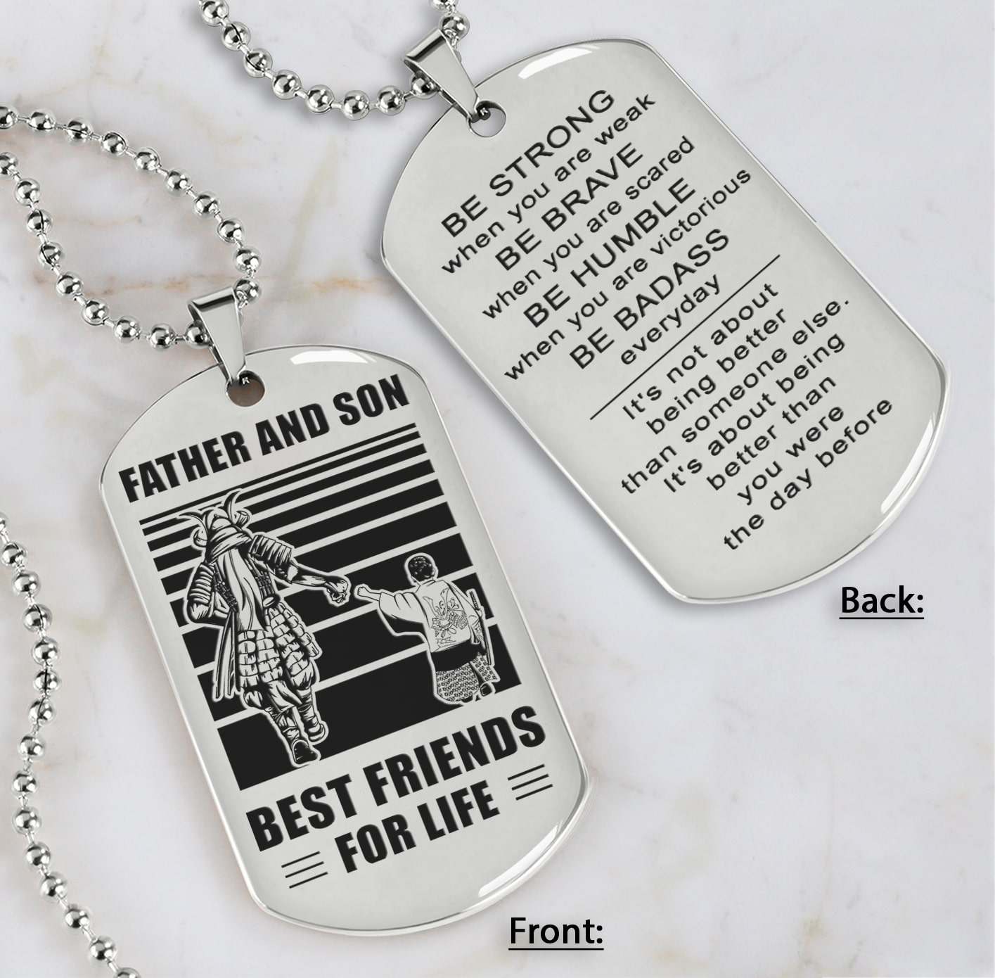 family double side dog tag father and son best friend for life be strong when you are weak be badass everyday gift for your son