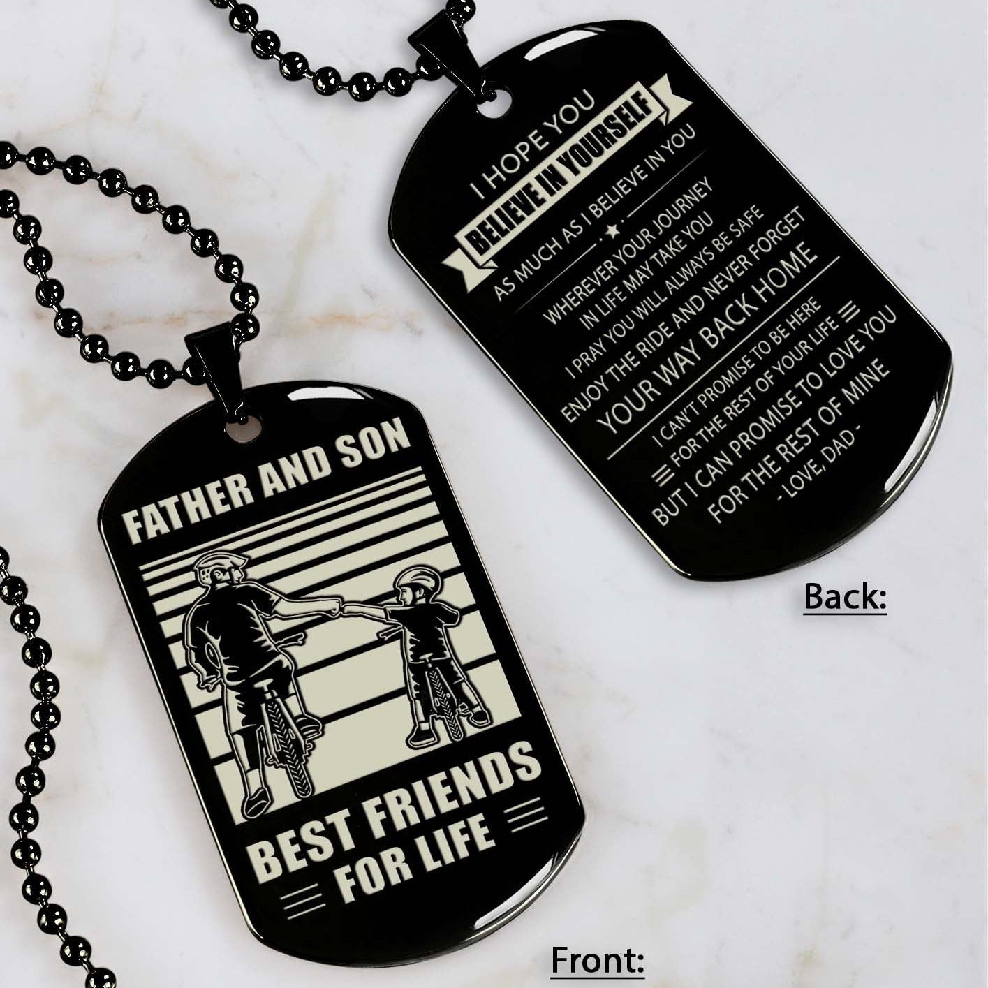 Bicycle customizable engraved double sided dog tag gifts from dad mom to son father and son Best friend for life