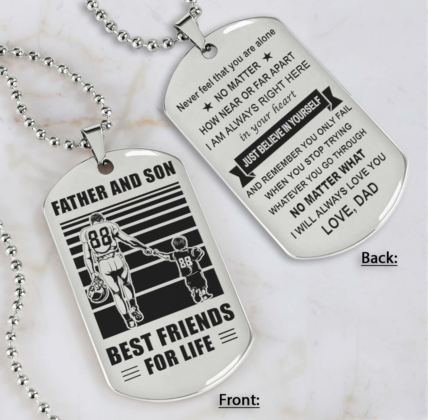 soldier silver version just do your best - personalized double sided dog tag father and son best friends for life - message on the back side