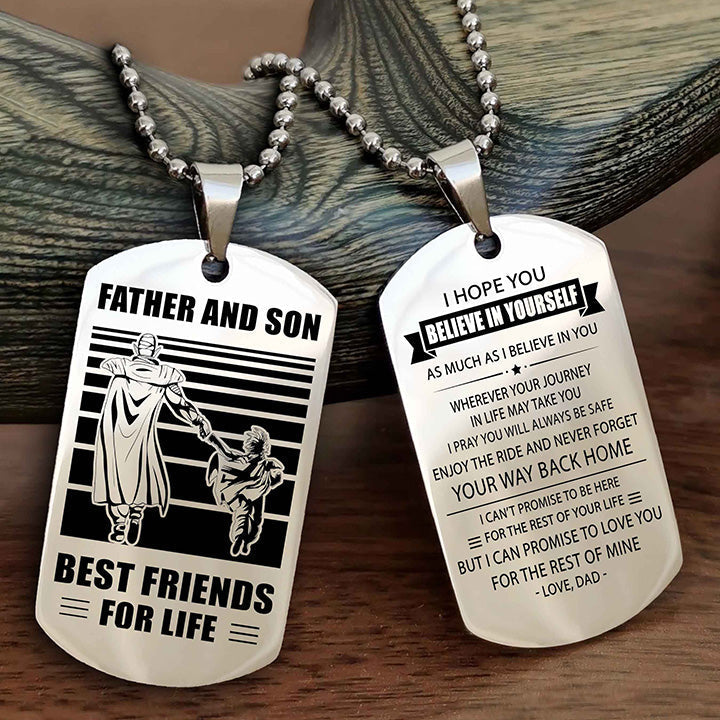 cowboy personalized double sided dog tag to my son i love you - enjoy the ride and never forget your way back home from