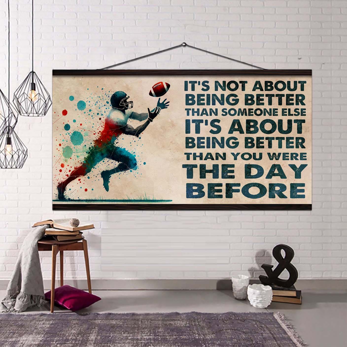 water color american football poster canvas it is not about being better than someone else