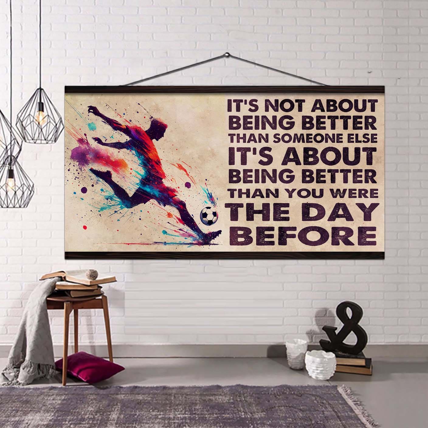 ver 2 water color soccer poster canvas it is not about being better than someone else
