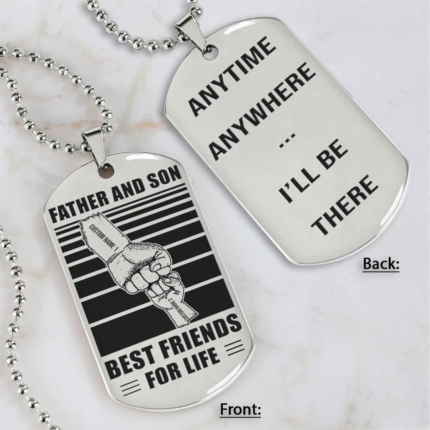 Family Fist Bump Team 2 Personalized Double Sided Dog Tag Father And Son Best Friends For Life - Message on the back side