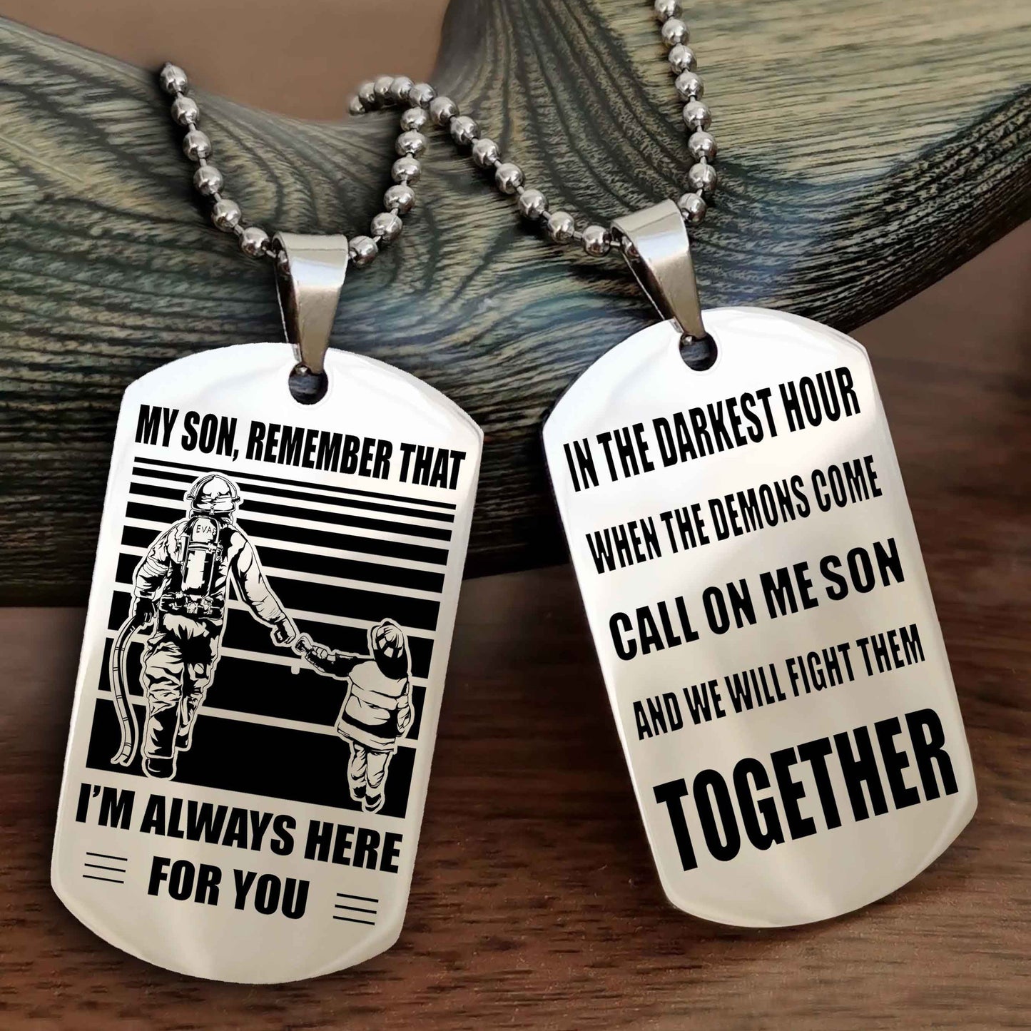 DRB Personalized Double Sided Dog Tag My Son Remember That I Will Always Here Call On Me Son And We Will Fight Them Together